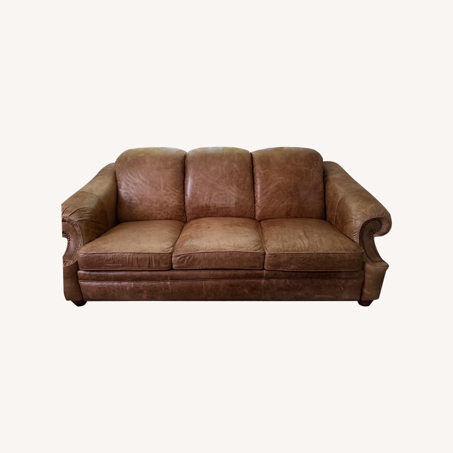 Leather Couch with Queen Mattress - image-0