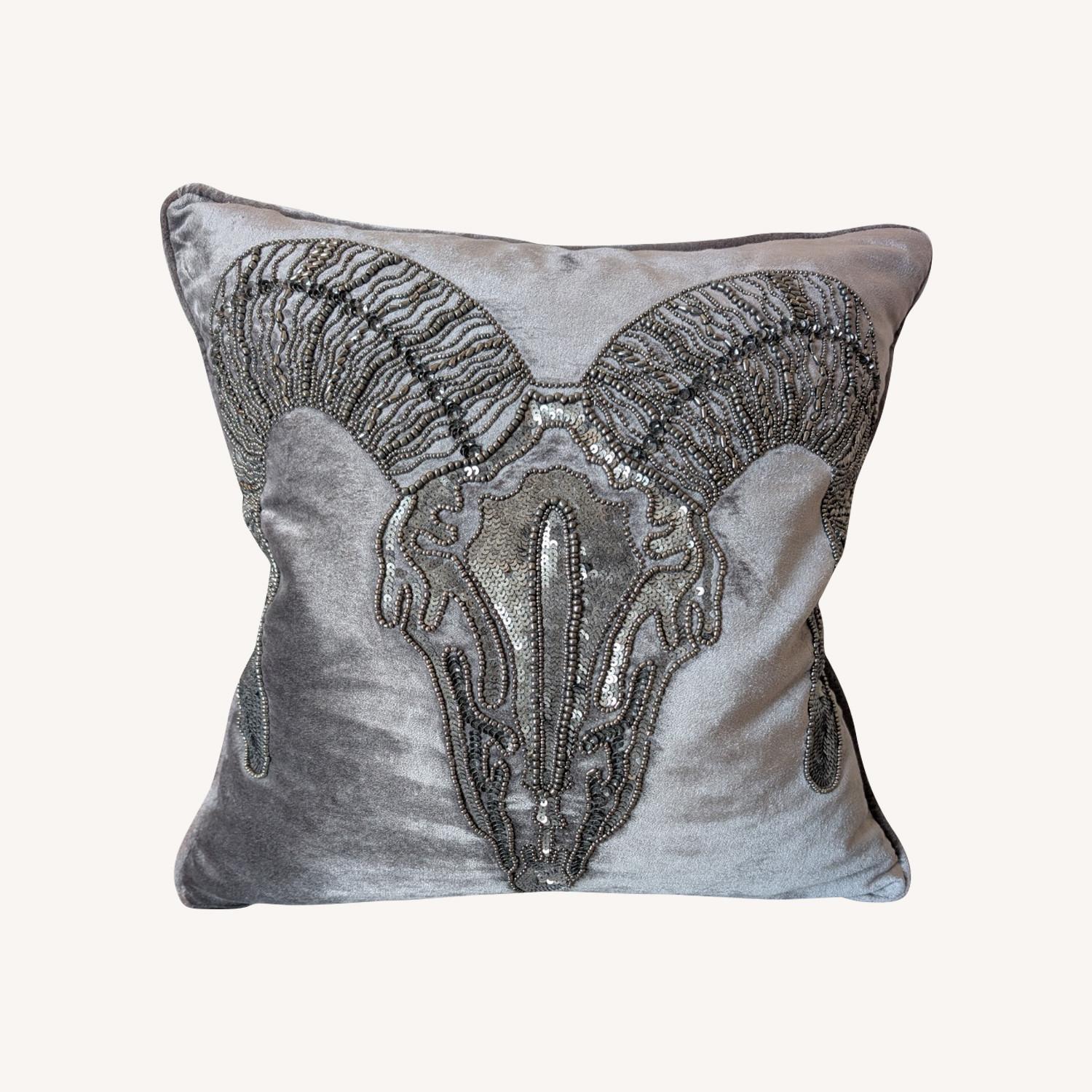 Z Gallerie Beaded Ram Skull Pillow Set - image-0