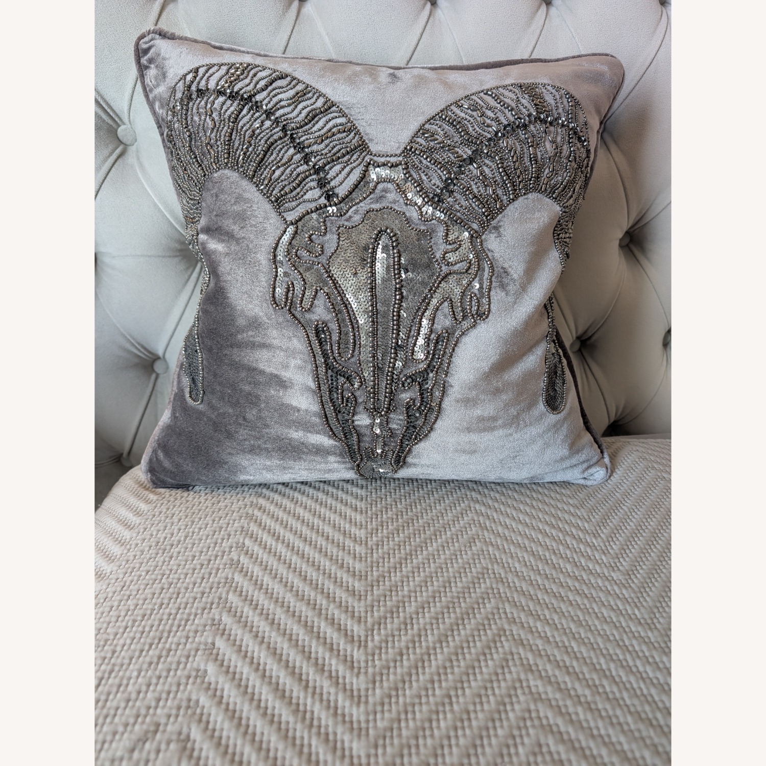 Z Gallerie Beaded Ram Skull Pillow Set - image-1