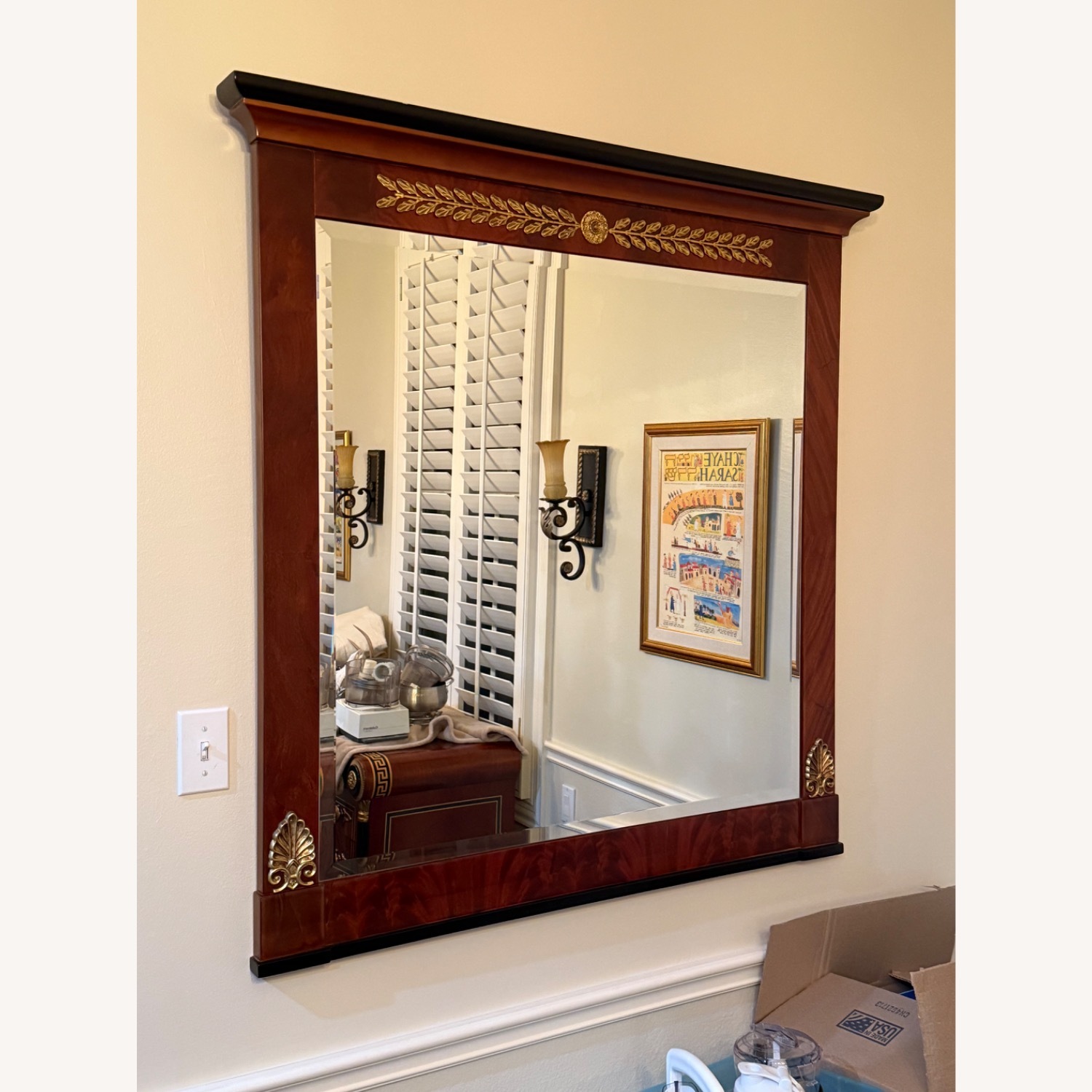 Mirror with Brown Wood and Black and Gold Accents - image-1