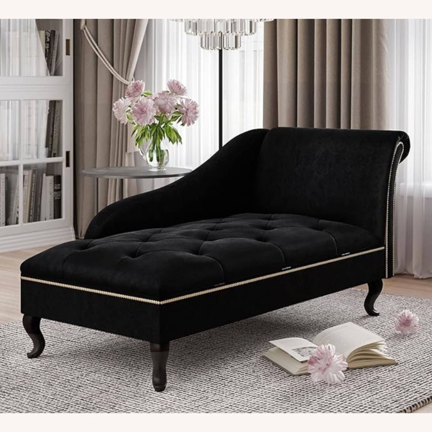 Velvet Chaise Lounge with Storage - image-2