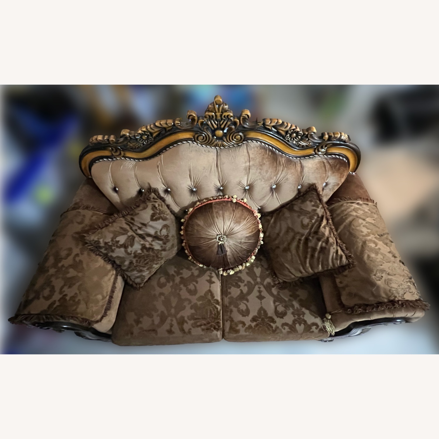 Brown Velvet Tufted Loveseat - image-3