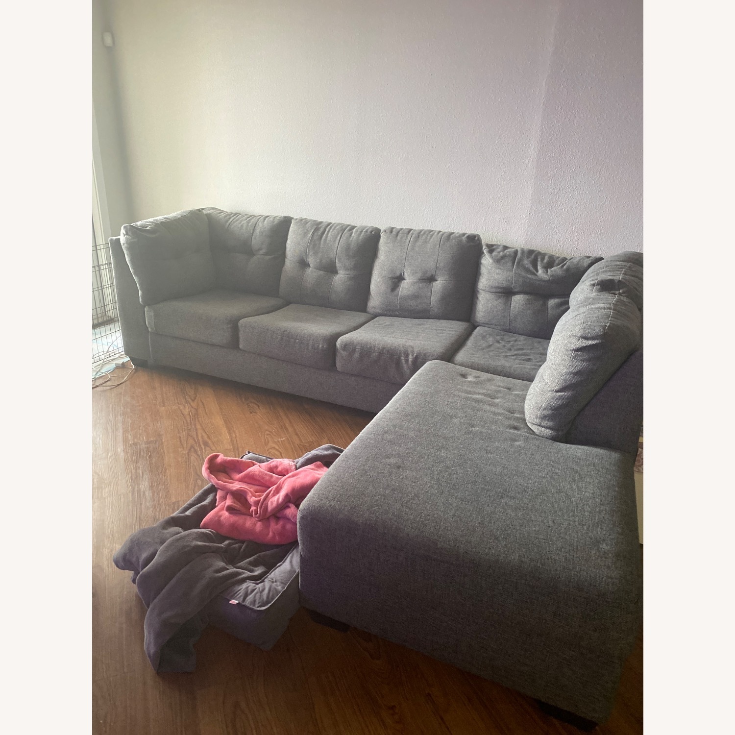 Dark Grey Fabric Sectional - image-1