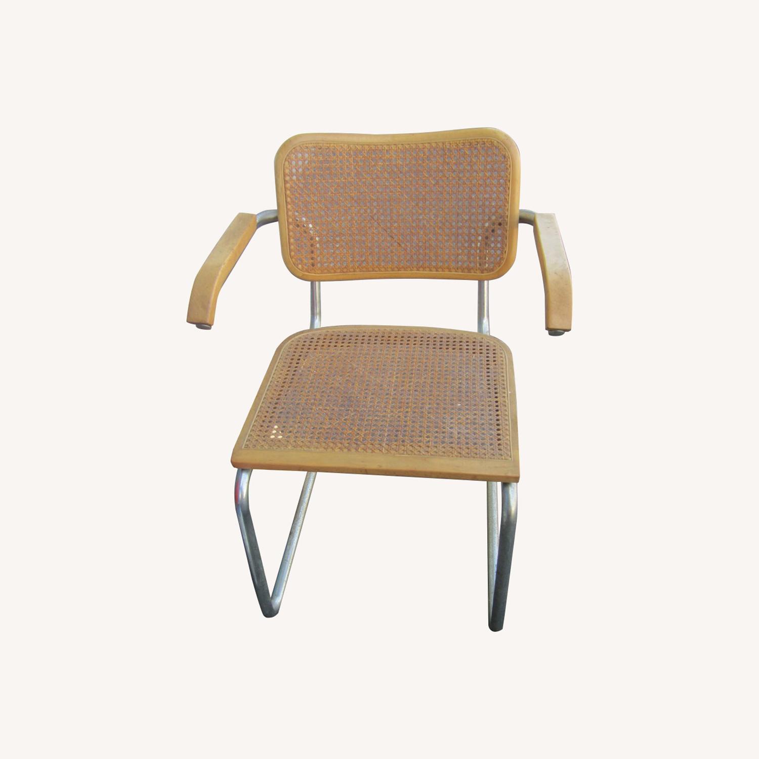 Vintage Rattan & Chrome Retro Chair Wood Arms - image-0