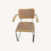 Vintage Rattan & Chrome Retro Chair Wood Arms