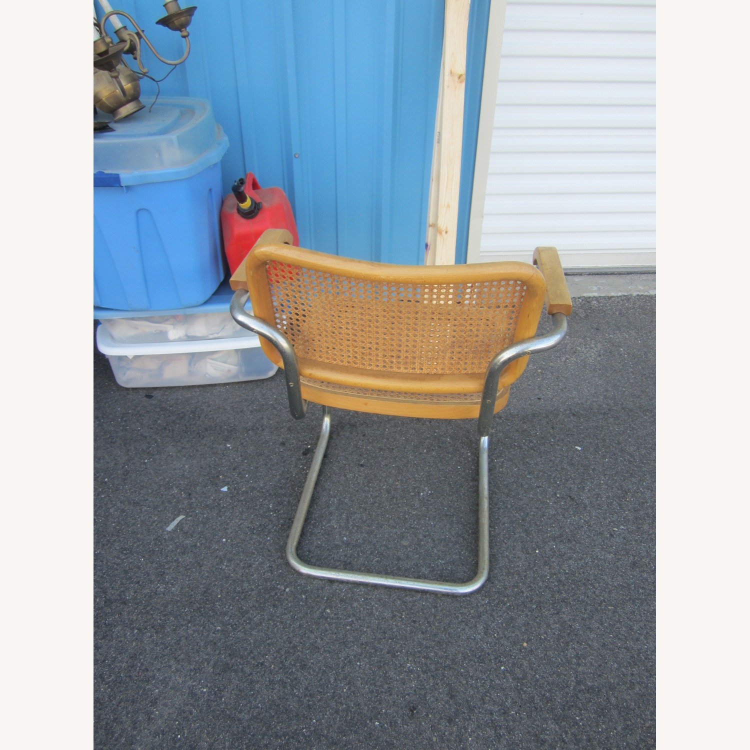 Vintage Rattan & Chrome Retro Chair Wood Arms - image-2