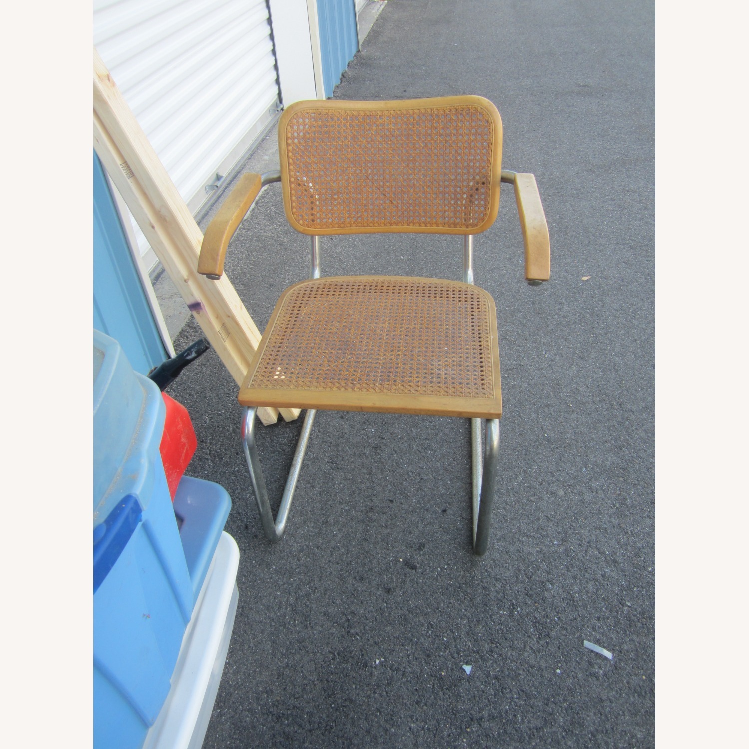 Vintage Rattan & Chrome Retro Chair Wood Arms - image-1