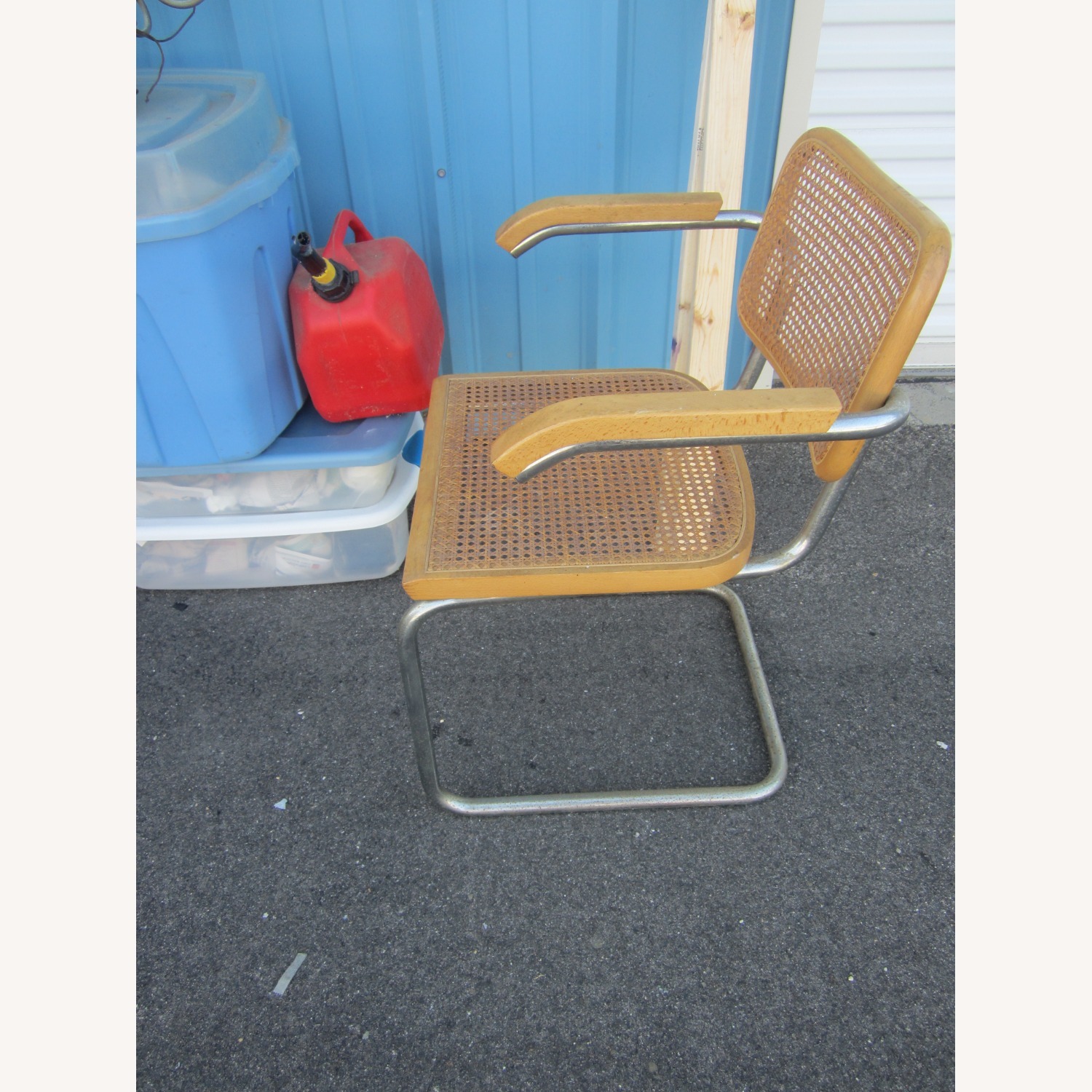 Vintage Rattan & Chrome Retro Chair Wood Arms - image-5