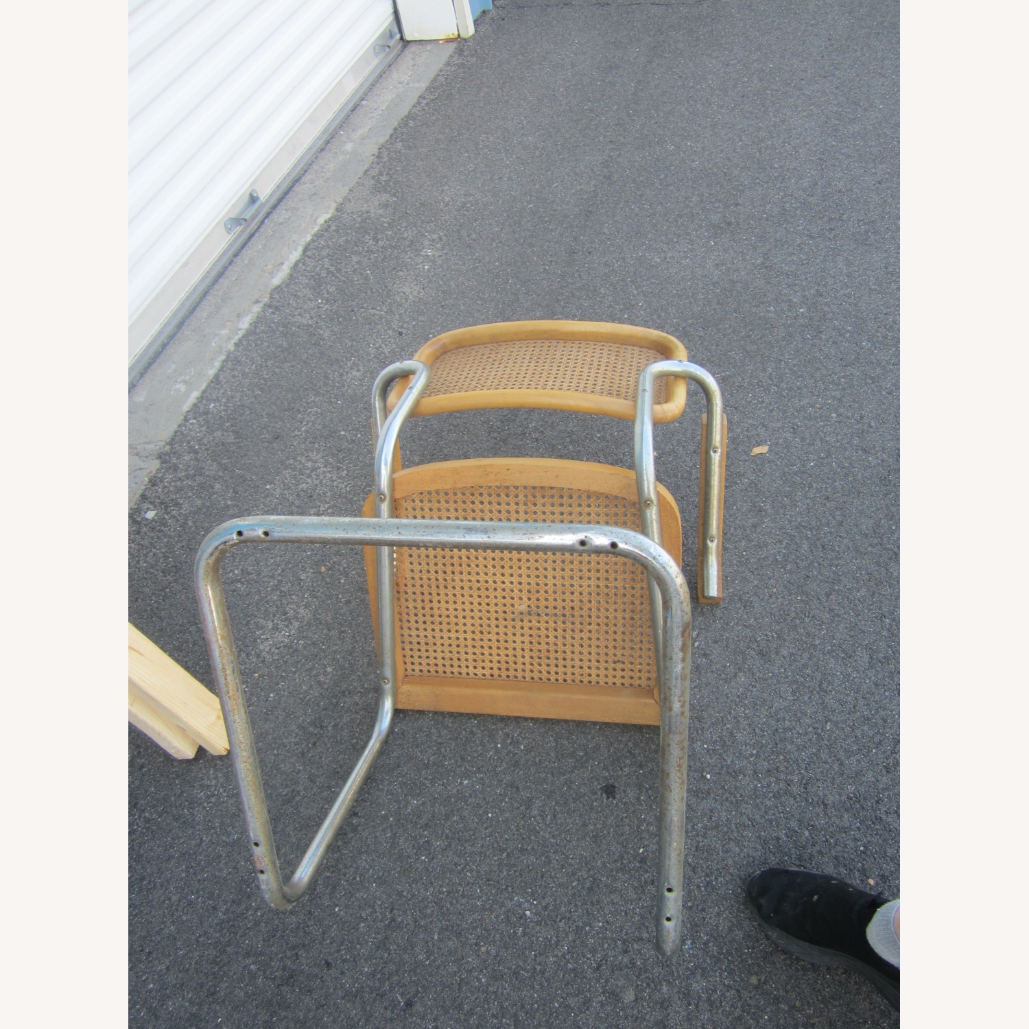 Vintage Rattan & Chrome Retro Chair Wood Arms - image-4