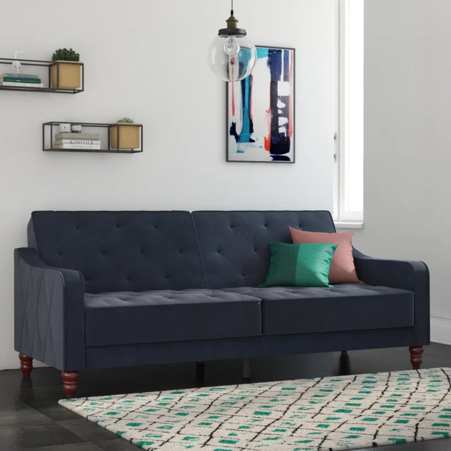Wayfair Novogratz 81.5" Convertible Sofa Velvet Blue - image-6