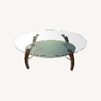 Glass Coffee Table with Wooden & Steel Legs