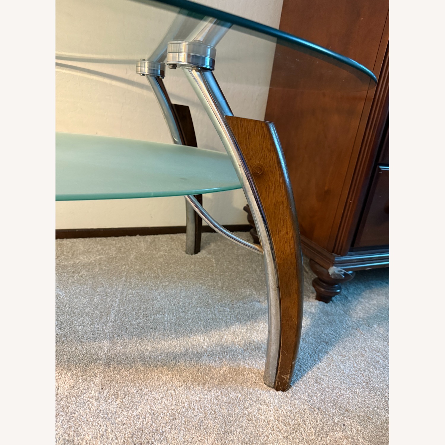 Glass Coffee Table with Wooden & Steel Legs - image-4