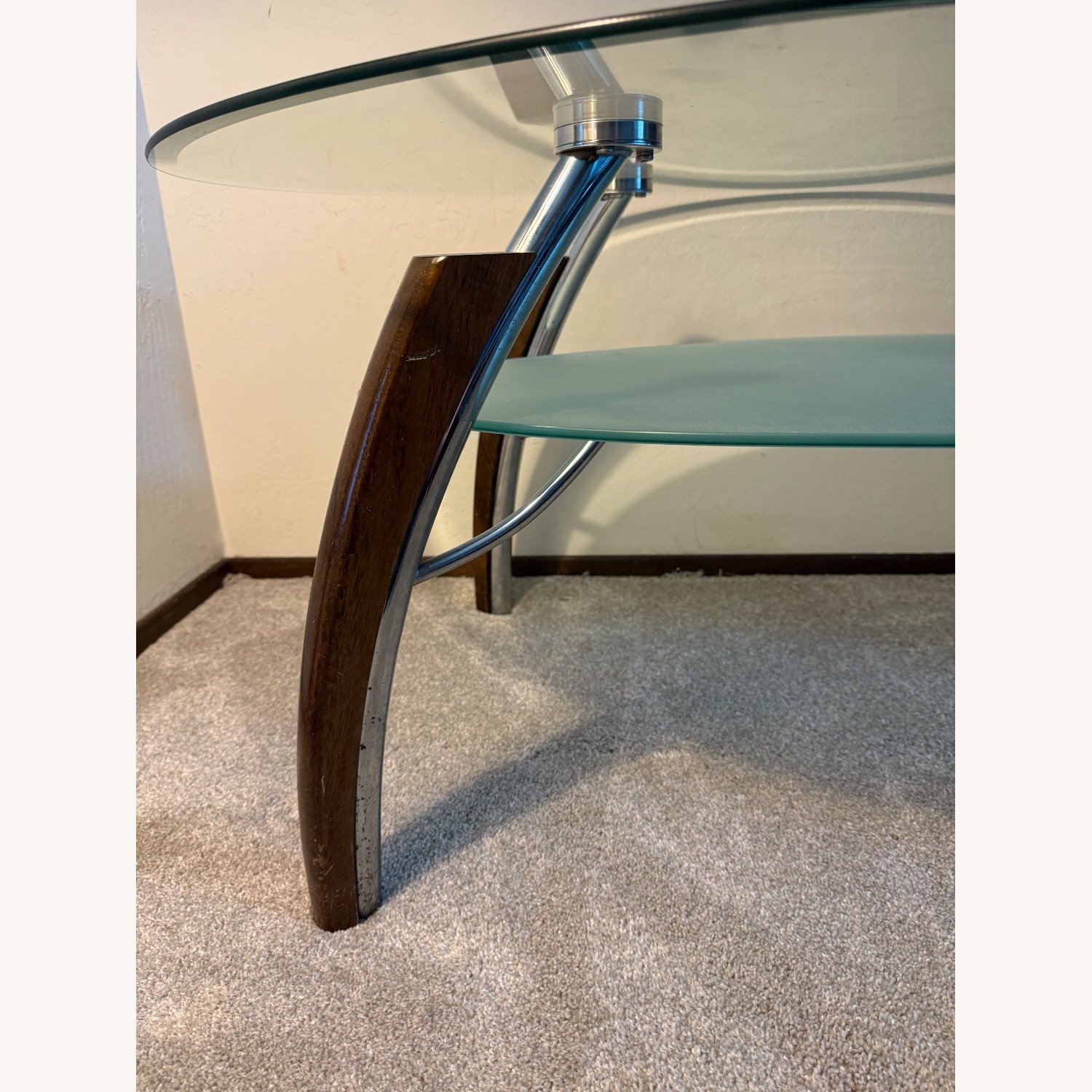 Glass Coffee Table with Wooden & Steel Legs - image-3