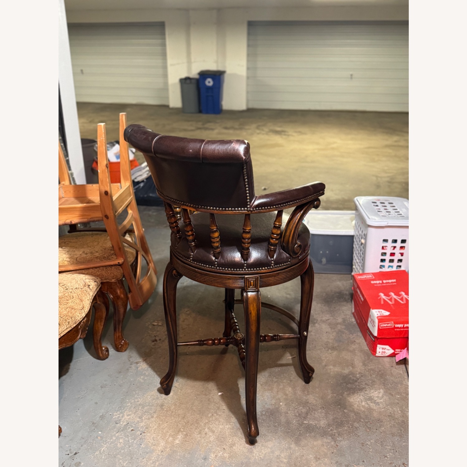 Vintage Swivel Leather Bar Stool - image-2