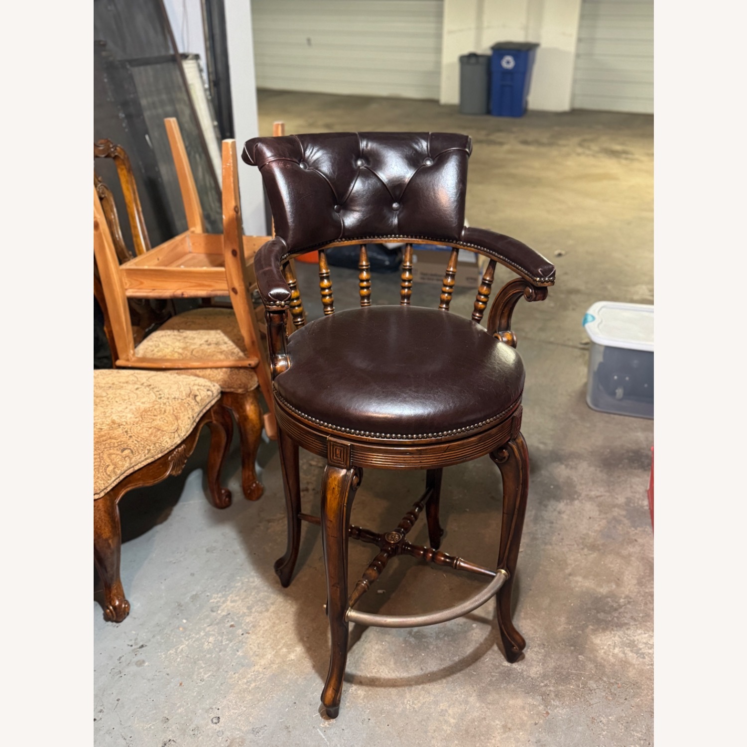 Vintage Swivel Leather Bar Stool - image-1