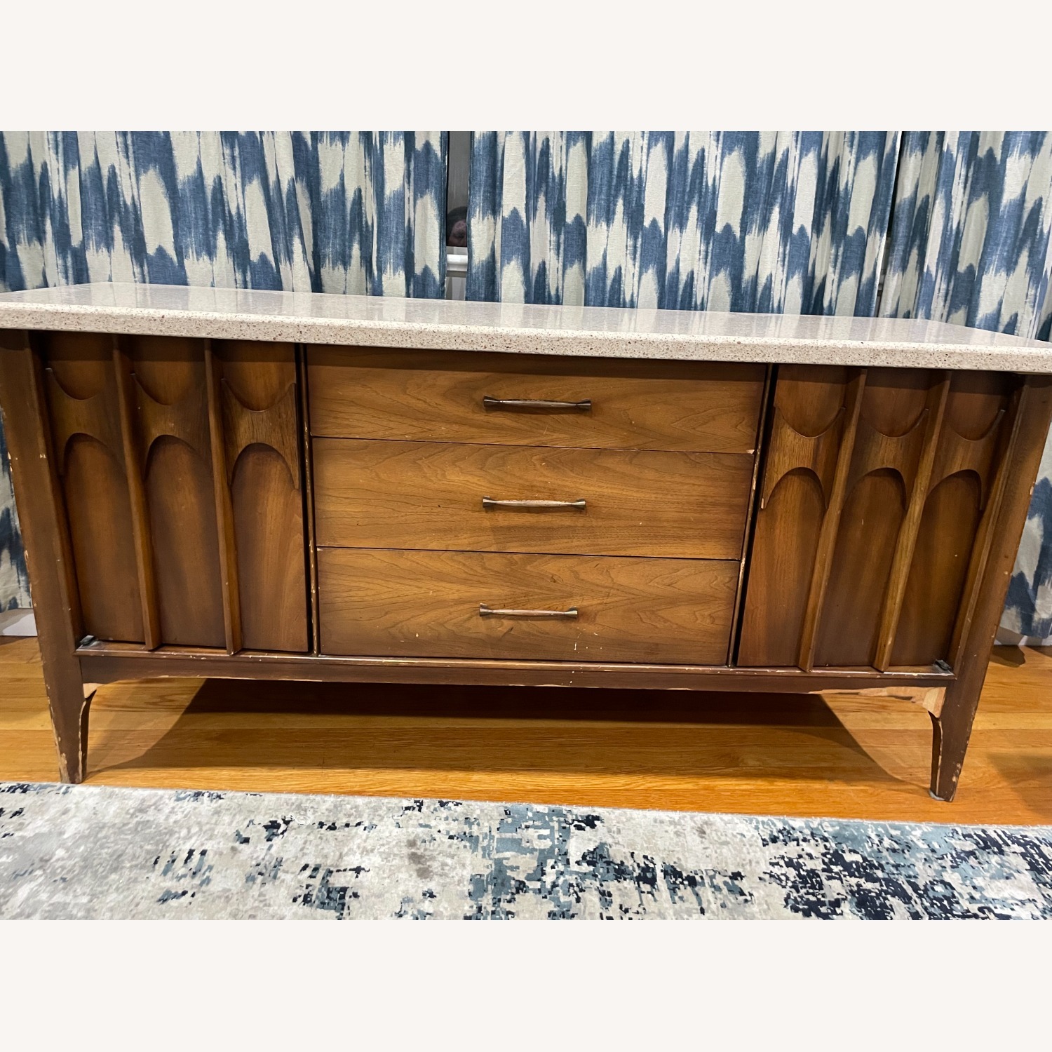 Mid Century Modern Wood Console with Granite Top - image-1