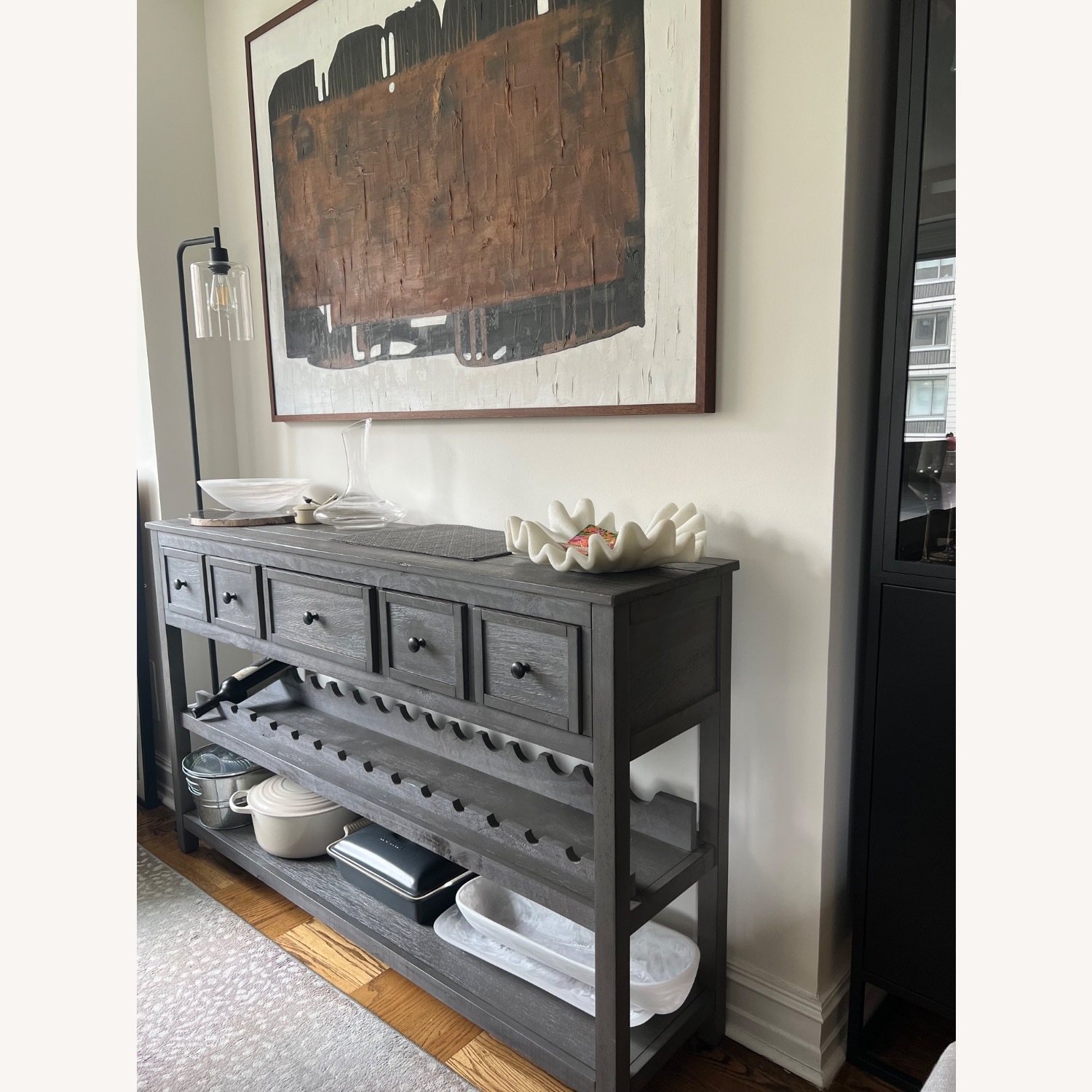 Gray Wine Console, Storage for 14 Bottles - image-3