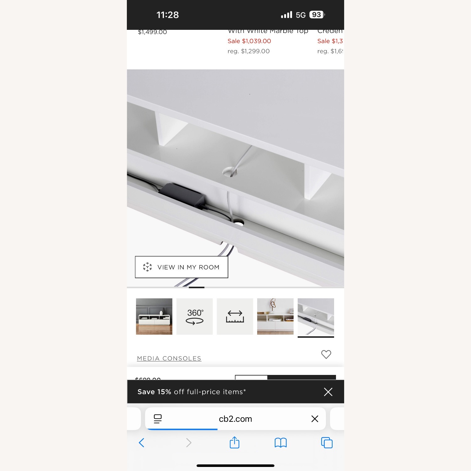 CB2 Chill 60" White High-Gloss Media Console - image-2