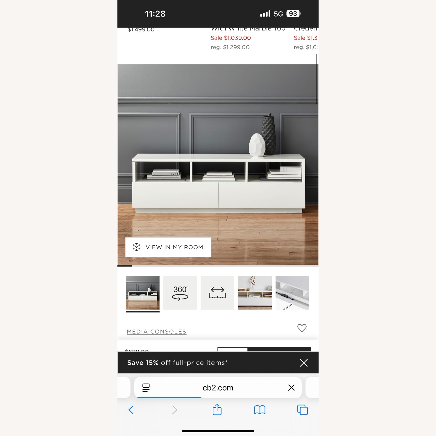 CB2 Chill 60" White High-Gloss Media Console - image-1