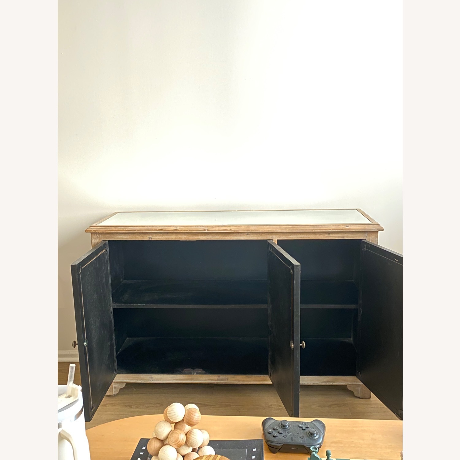 Wood Mirrored Credenza Cabinet - image-8