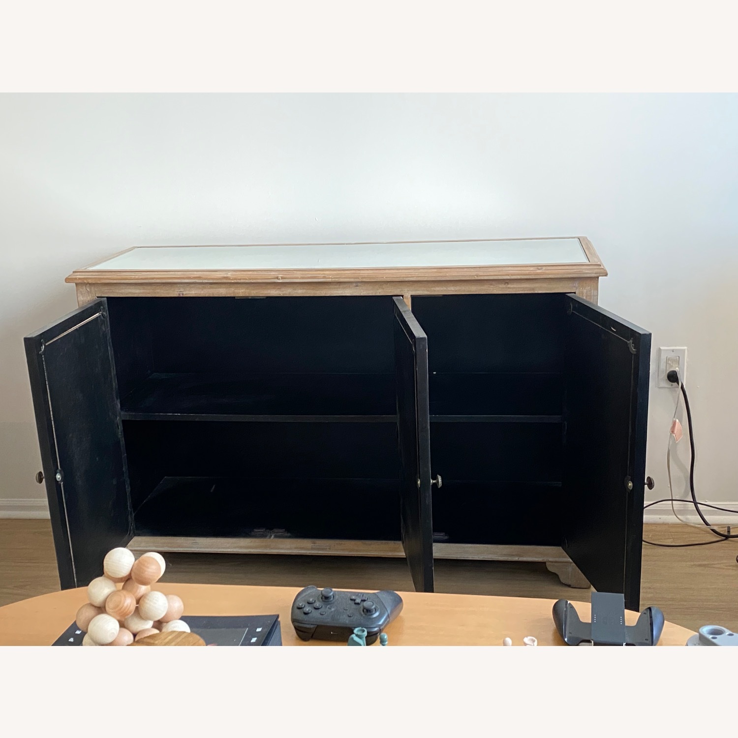Wood Mirrored Credenza Cabinet - image-4