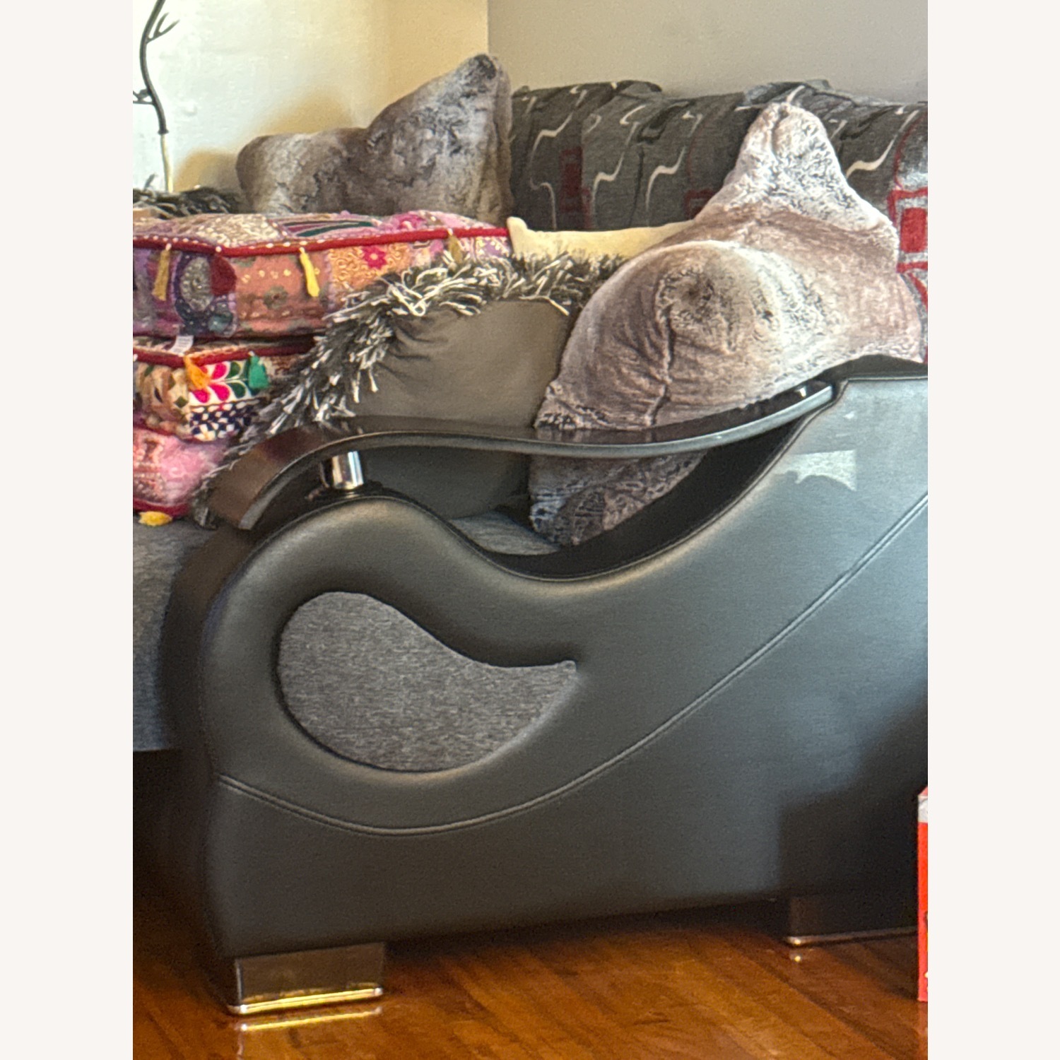 Dark Grey Pull up Futon Couch - image-2