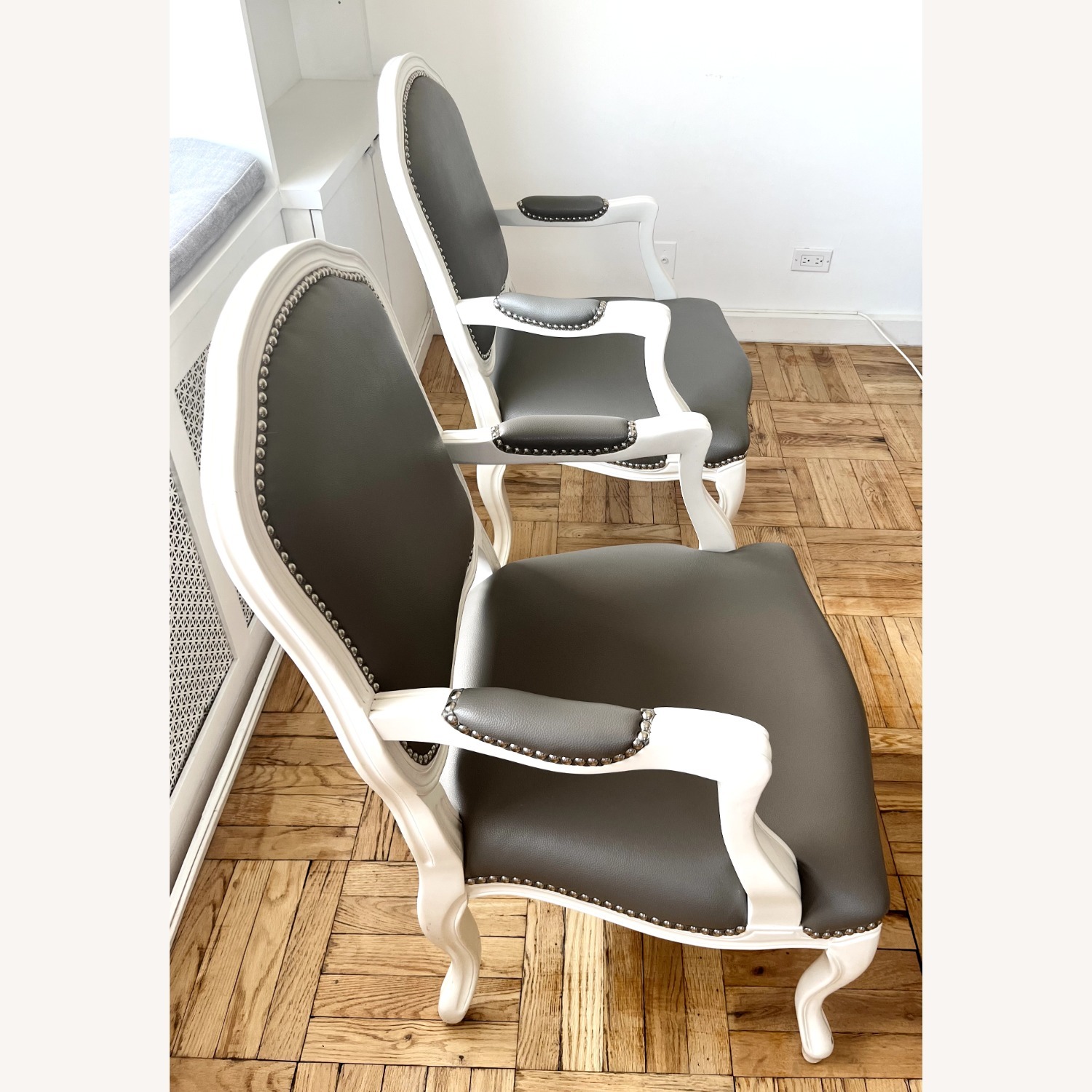 Two CB2 Stick Around White Grey Leather Armchairs - image-6
