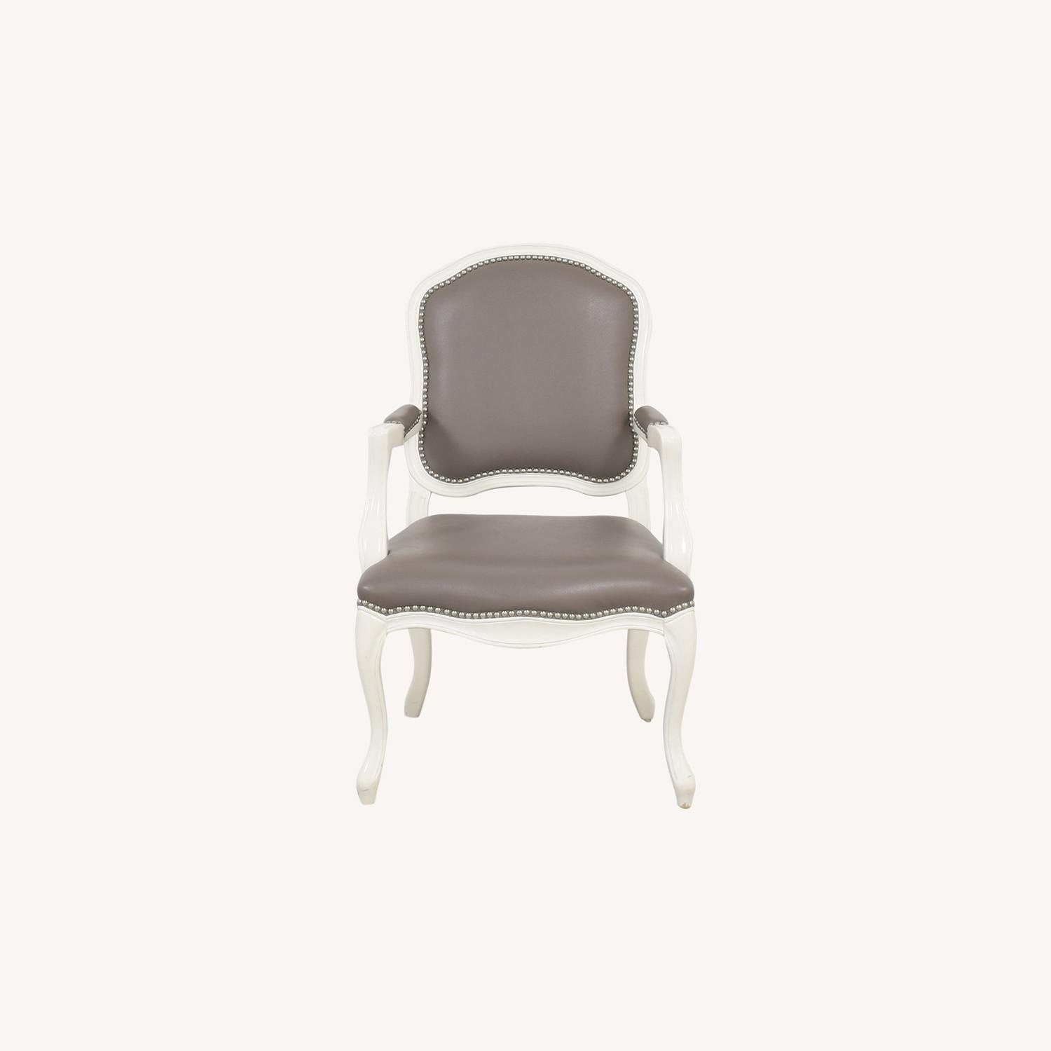 Two CB2 Stick Around White Grey Leather Armchairs - image-3