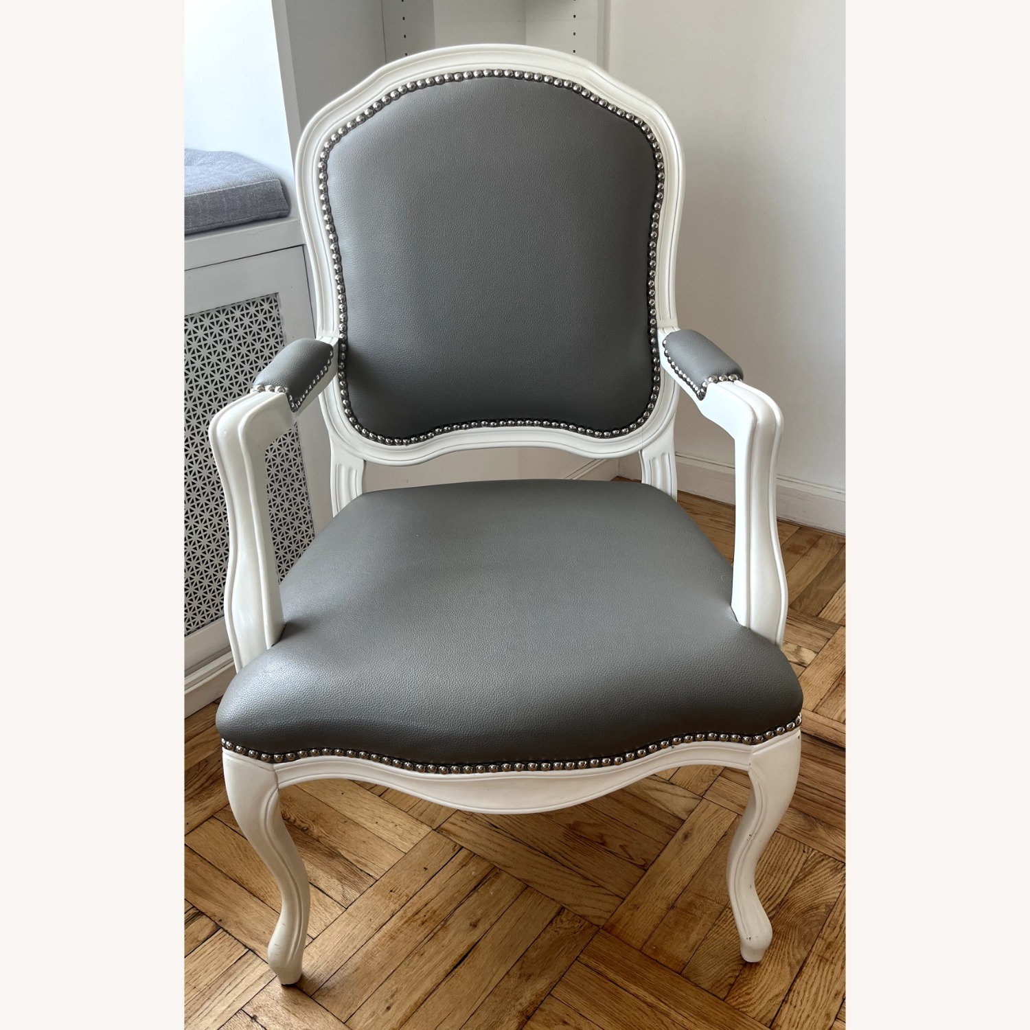 Two CB2 Stick Around White Grey Leather Armchairs - image-4