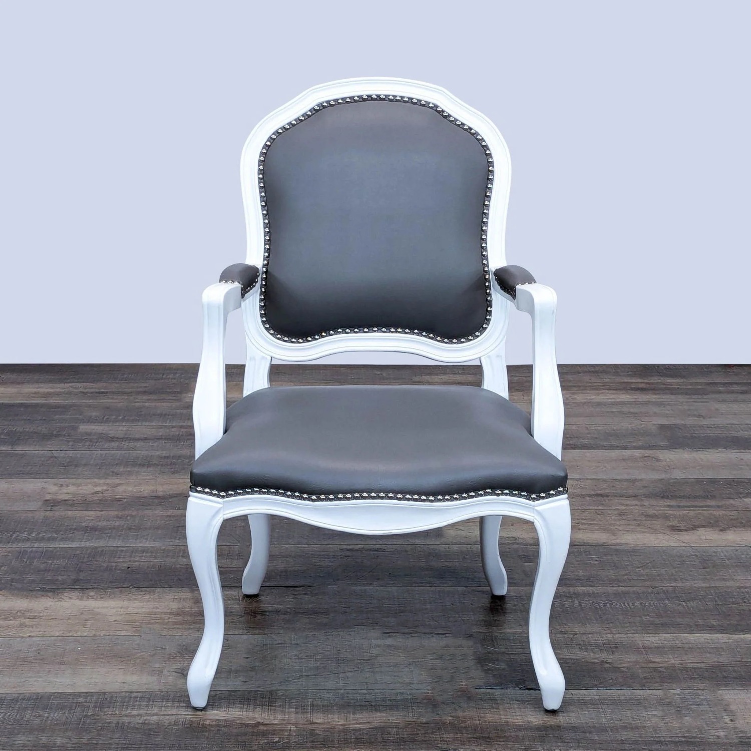 Two CB2 Stick Around White Grey Leather Armchairs - image-1