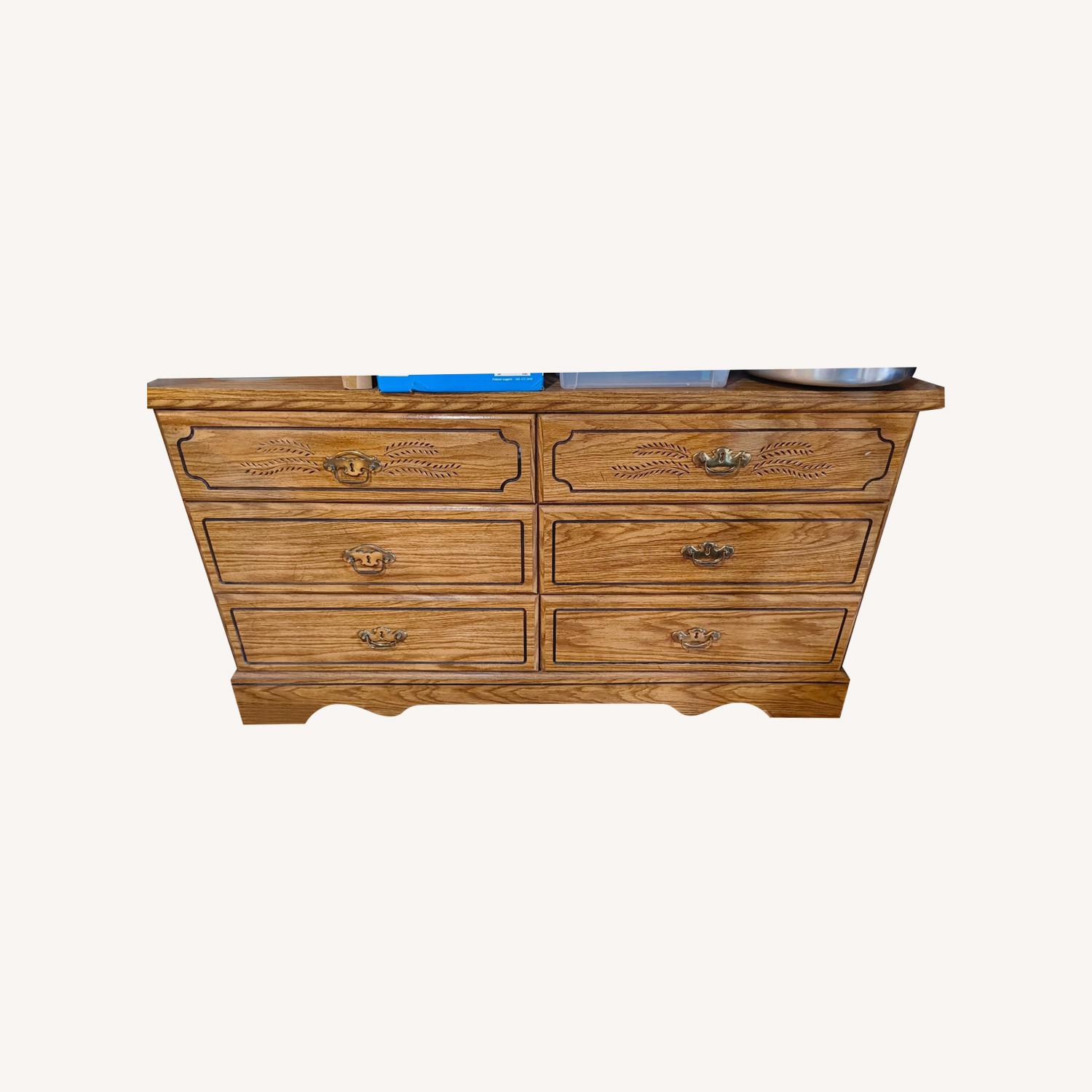 Vintage 6-Drawer Chest, Brass & Fern - image-0