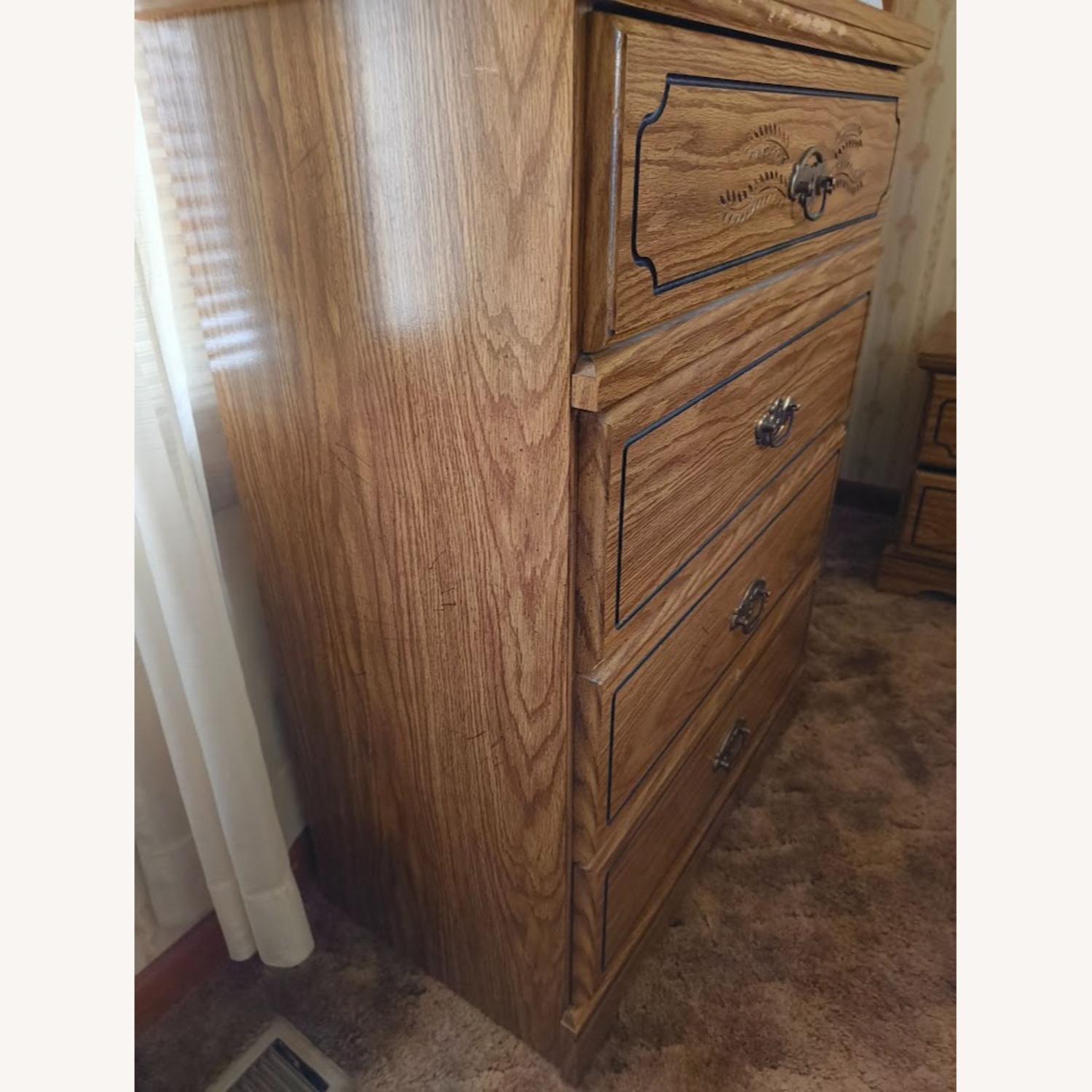 Vintage Tall 4-Drawer Chest, Brass & Fern - image-2