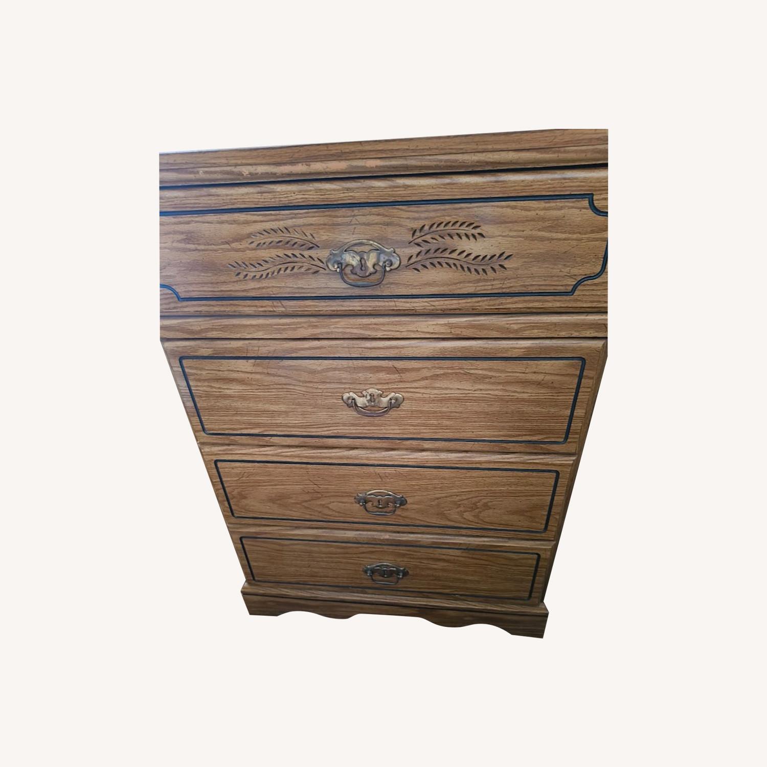 Vintage Tall 4-Drawer Chest, Brass & Fern - image-0