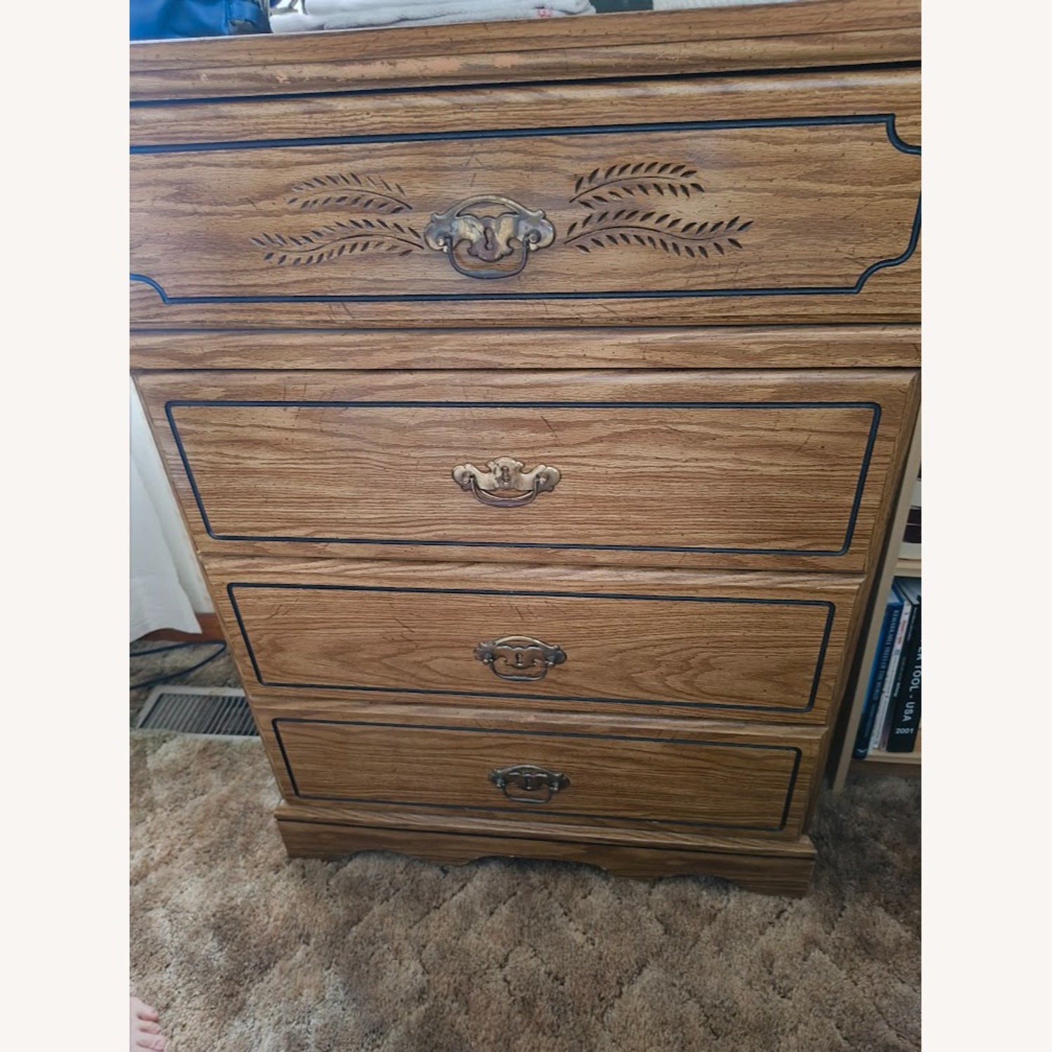 Vintage Tall 4-Drawer Chest, Brass & Fern - image-1