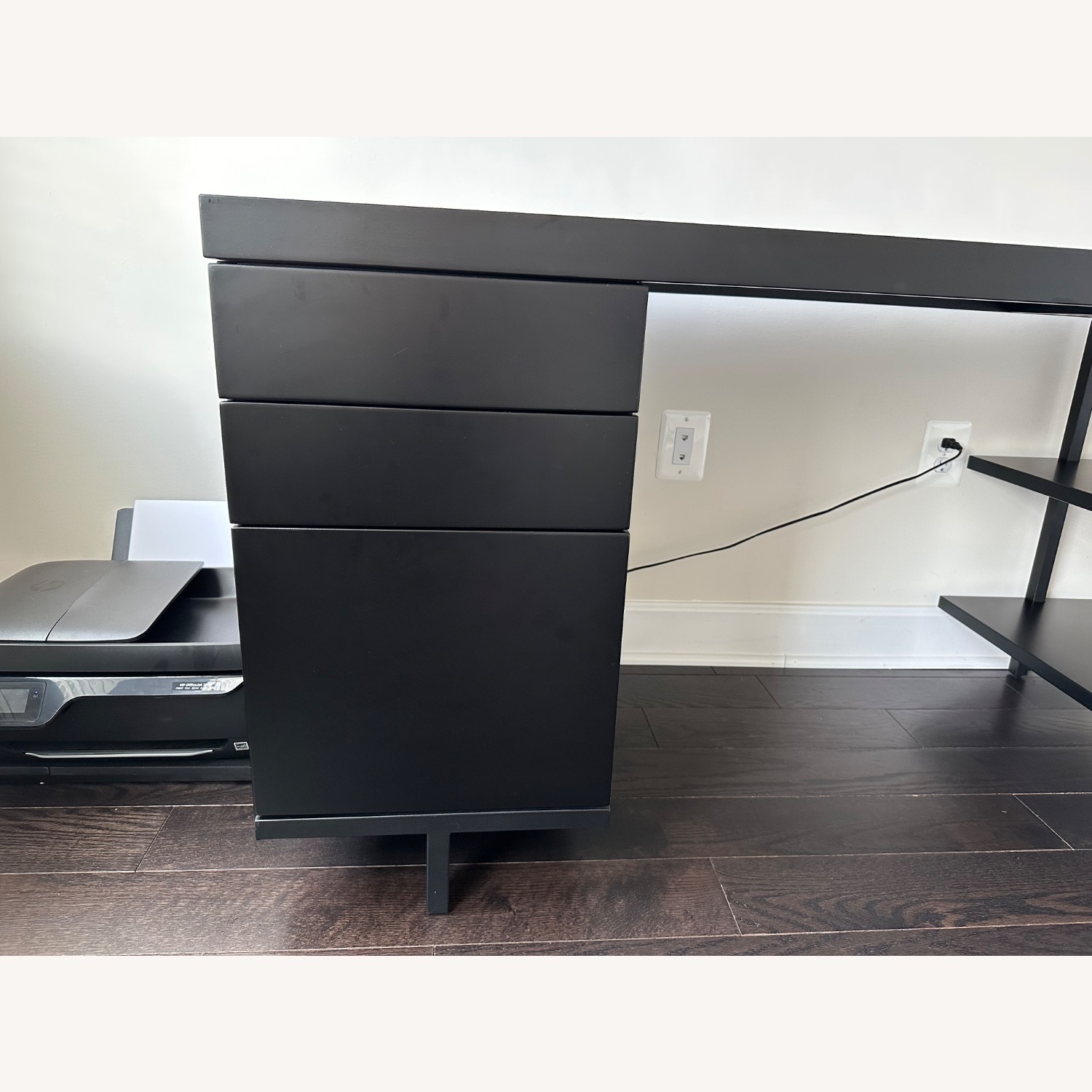 CB2 Stairway 3-Drawer Black Wood Desk With Shelves - image-3