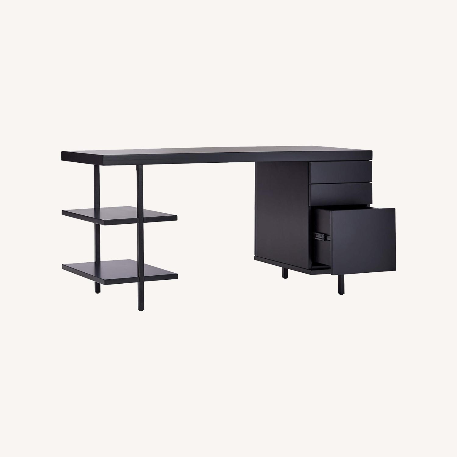 CB2 Stairway 3-Drawer Black Wood Desk With Shelves - image-0