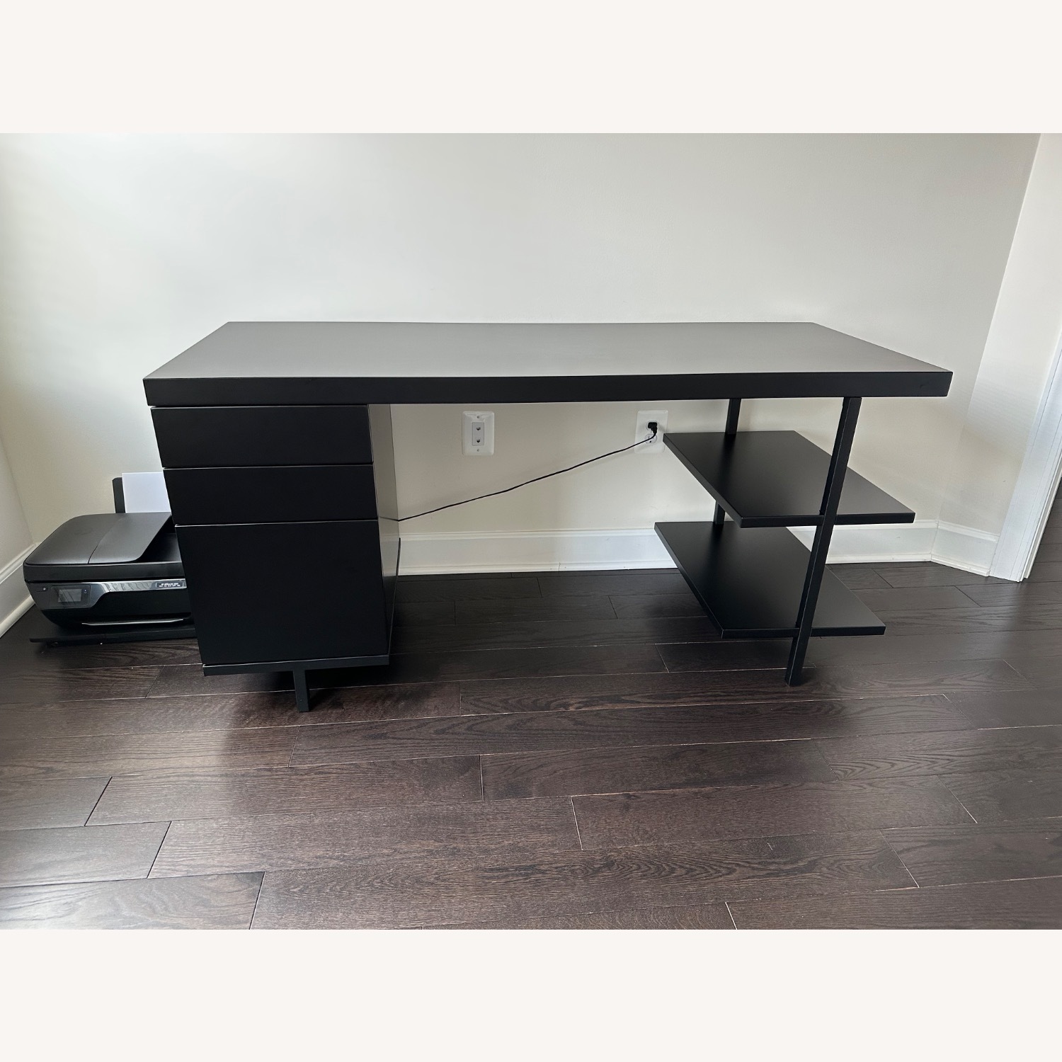 CB2 Stairway 3-Drawer Black Wood Desk With Shelves - image-5