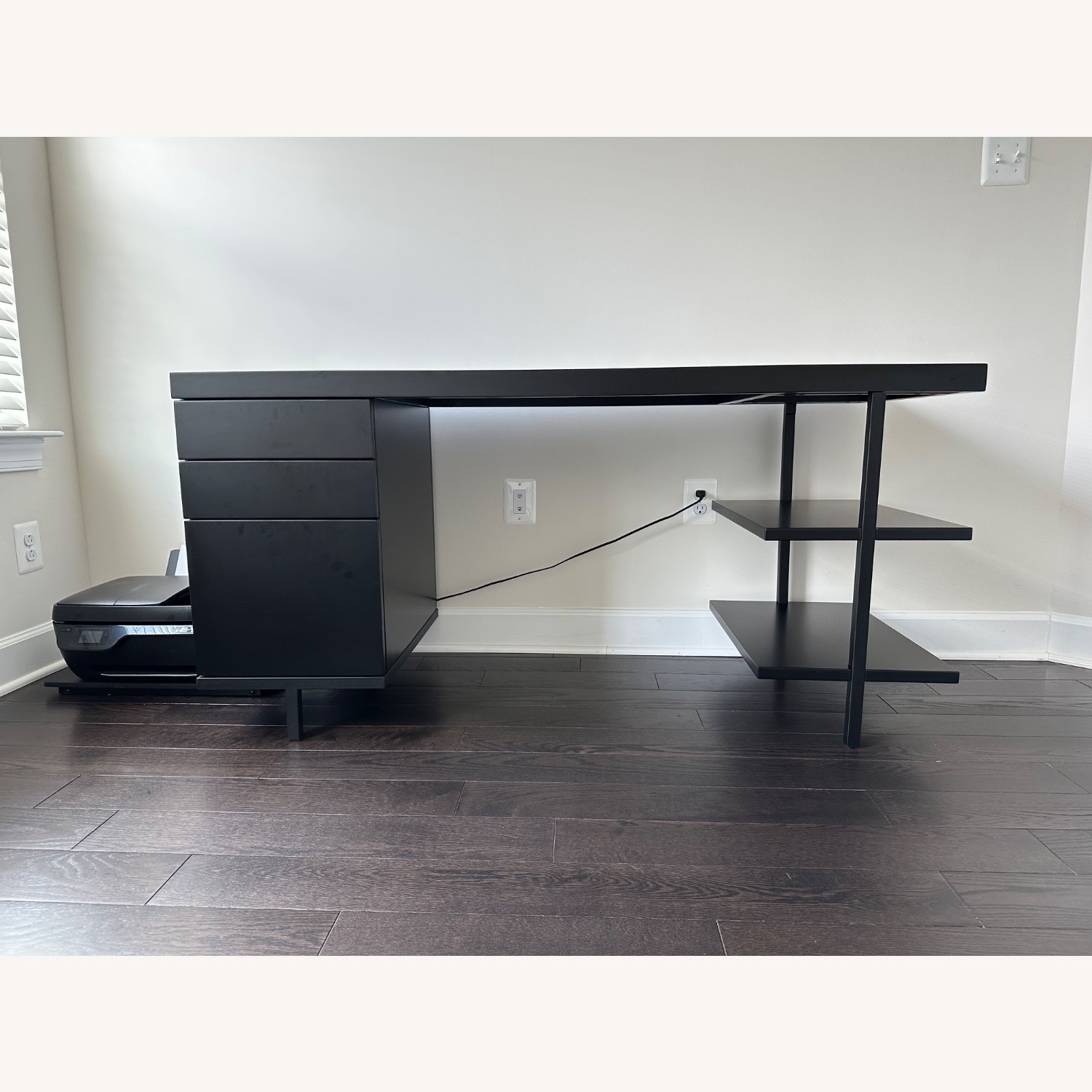 CB2 Stairway 3-Drawer Black Wood Desk With Shelves - image-1