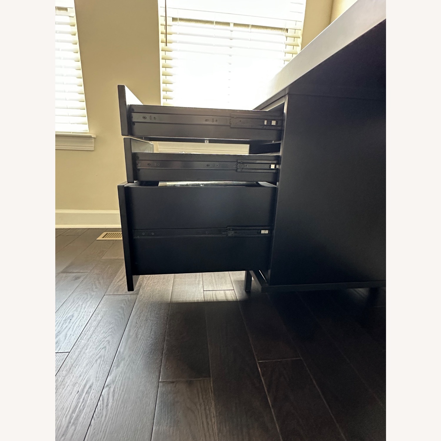 CB2 Stairway 3-Drawer Black Wood Desk With Shelves - image-11