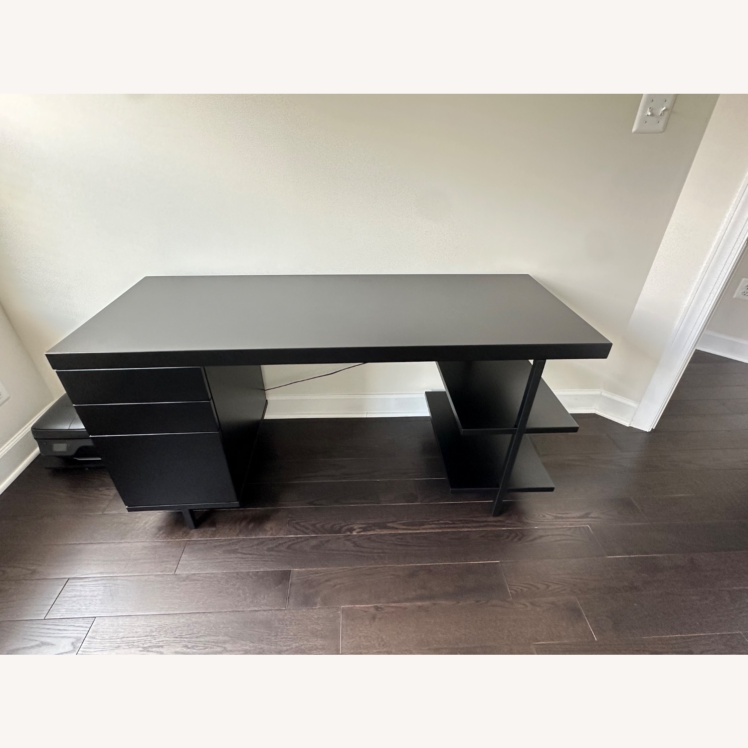 CB2 Stairway 3-Drawer Black Wood Desk With Shelves - image-9