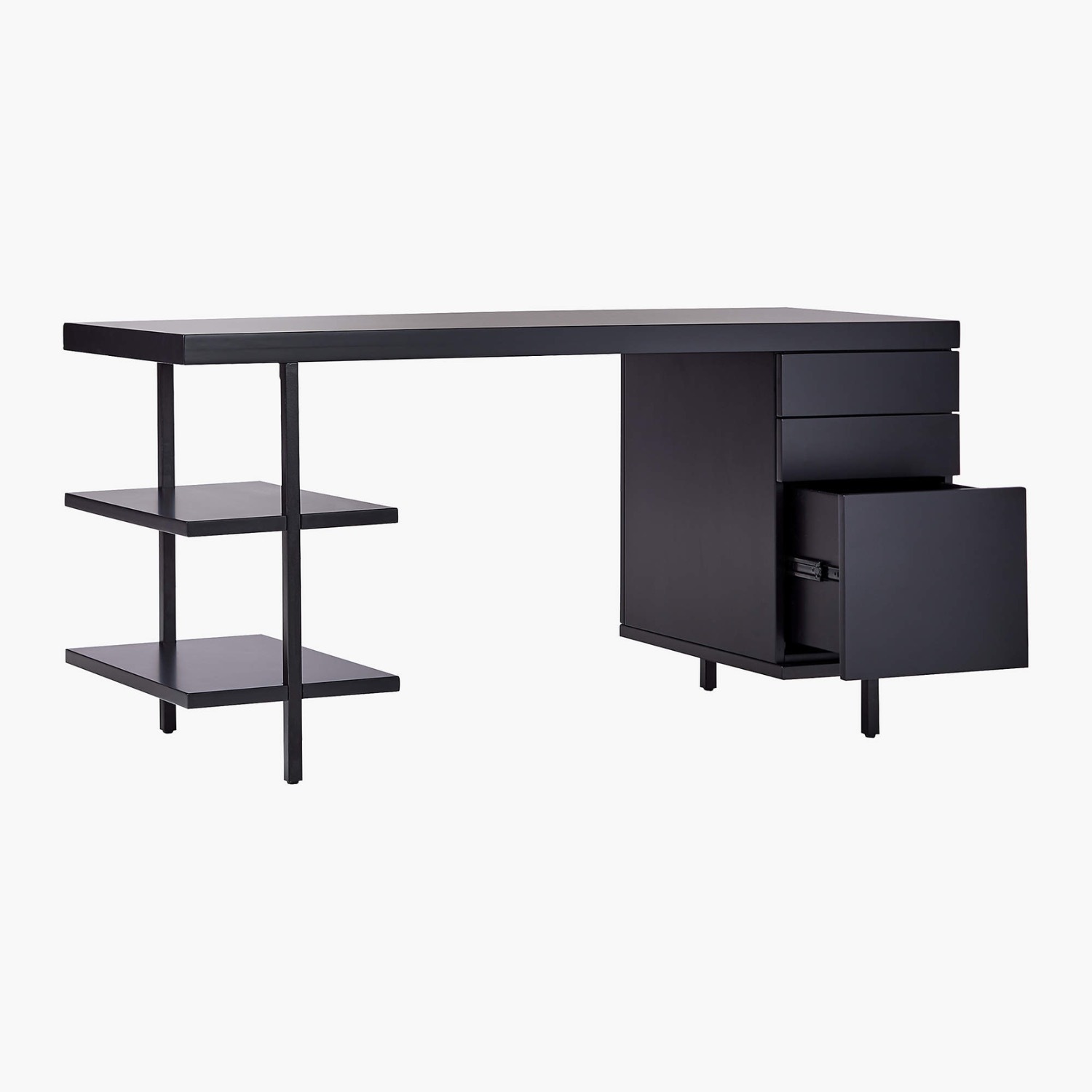 CB2 Stairway 3-Drawer Black Wood Desk With Shelves - image-14