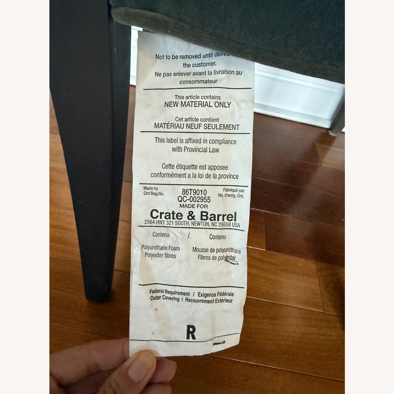 Crate & Barrel Grey Velvet Chair - 4  - image-10