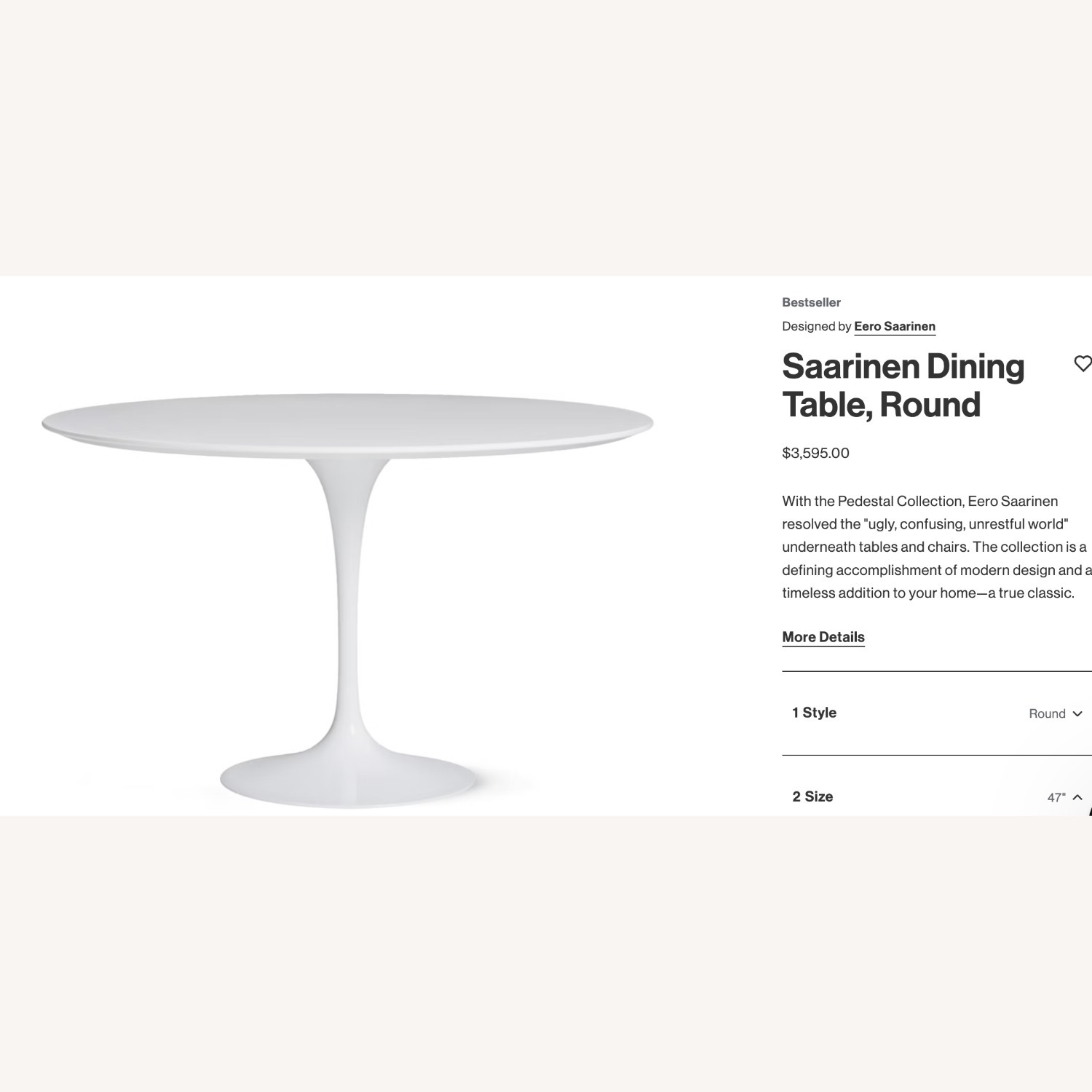 Knoll Saarinen White Tulip Dining Table 47" - image-5