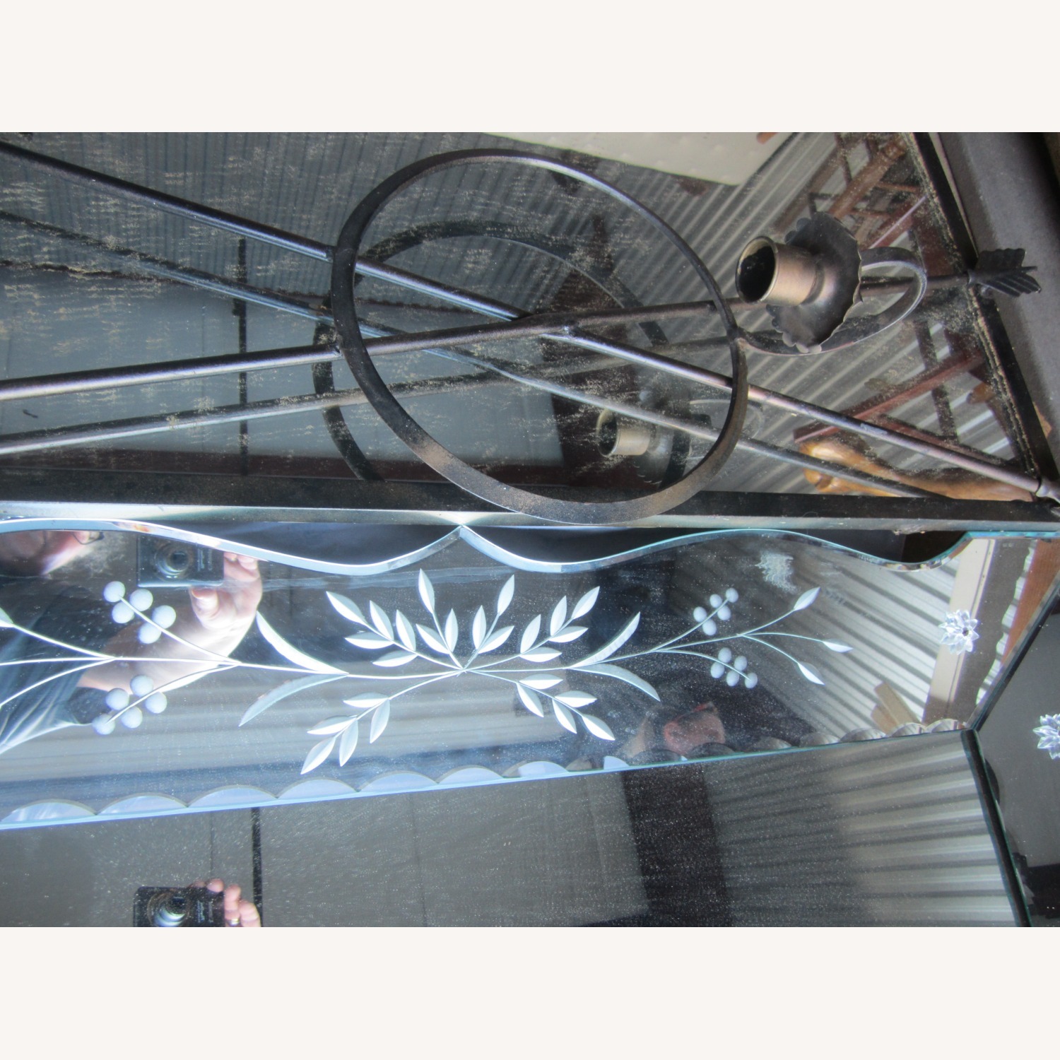 Vintage Large Beveled Etched Statement Mirror - image-5