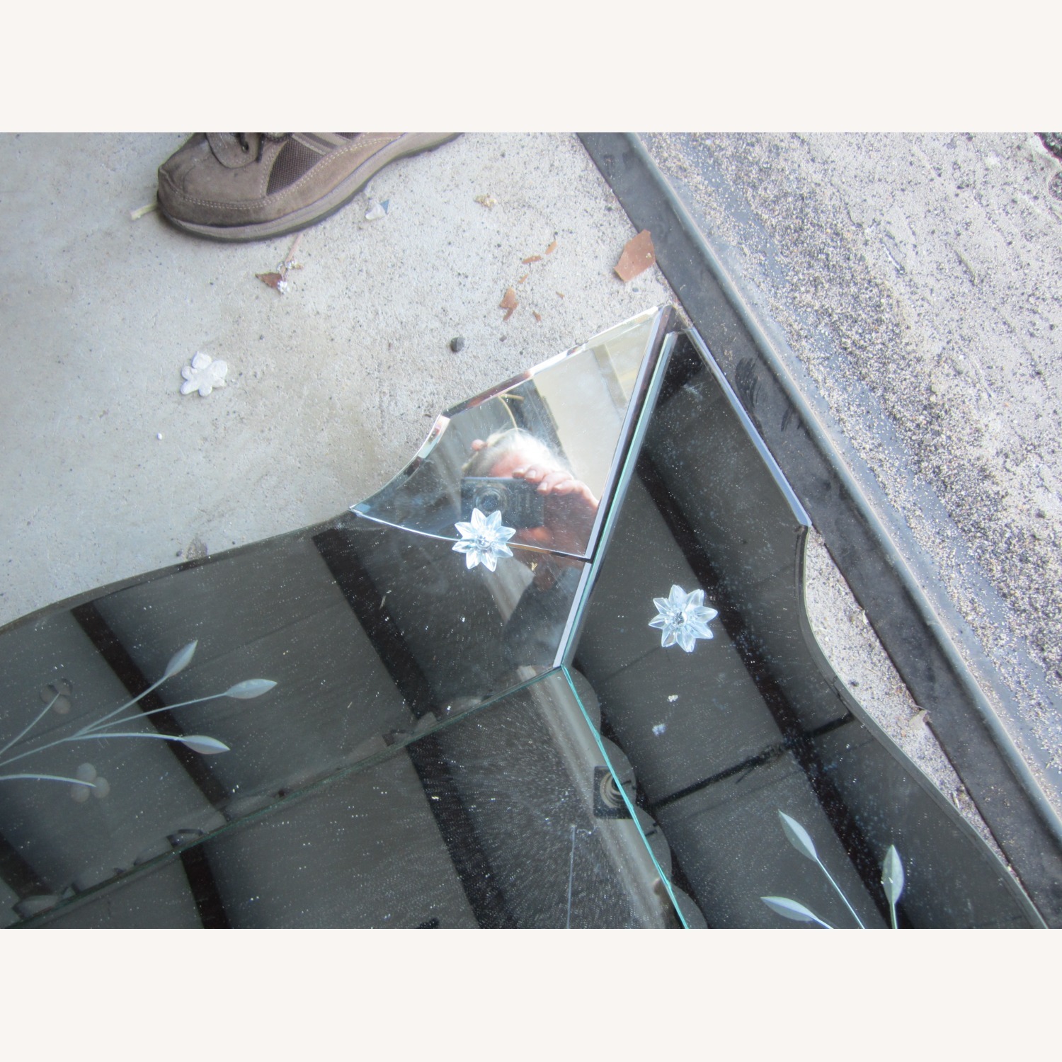 Vintage Large Beveled Etched Statement Mirror - image-8