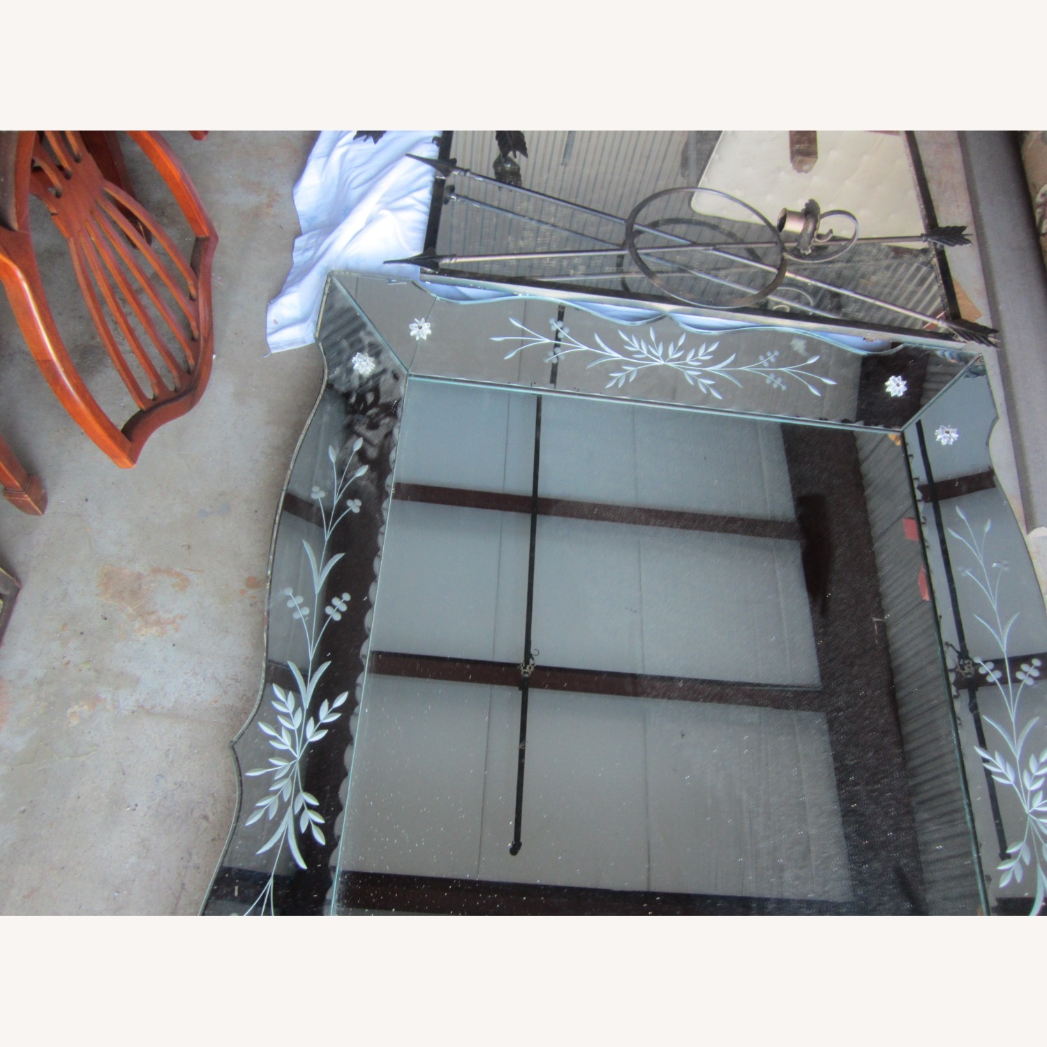 Vintage Large Beveled Etched Statement Mirror - image-10