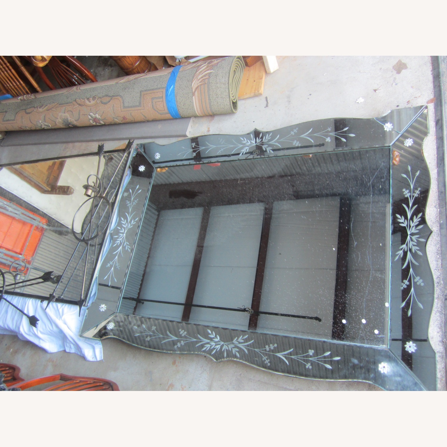 Vintage Large Beveled Etched Statement Mirror - image-0