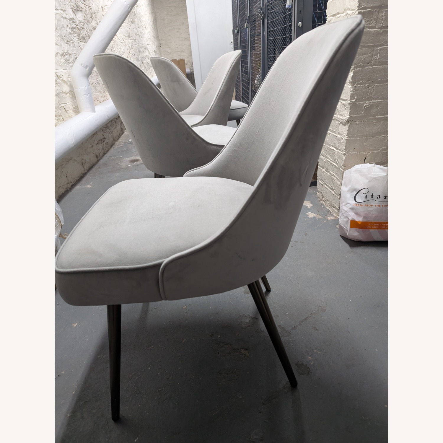 West Elm Mid Century Dining Chairs Grey Velvet - image-8