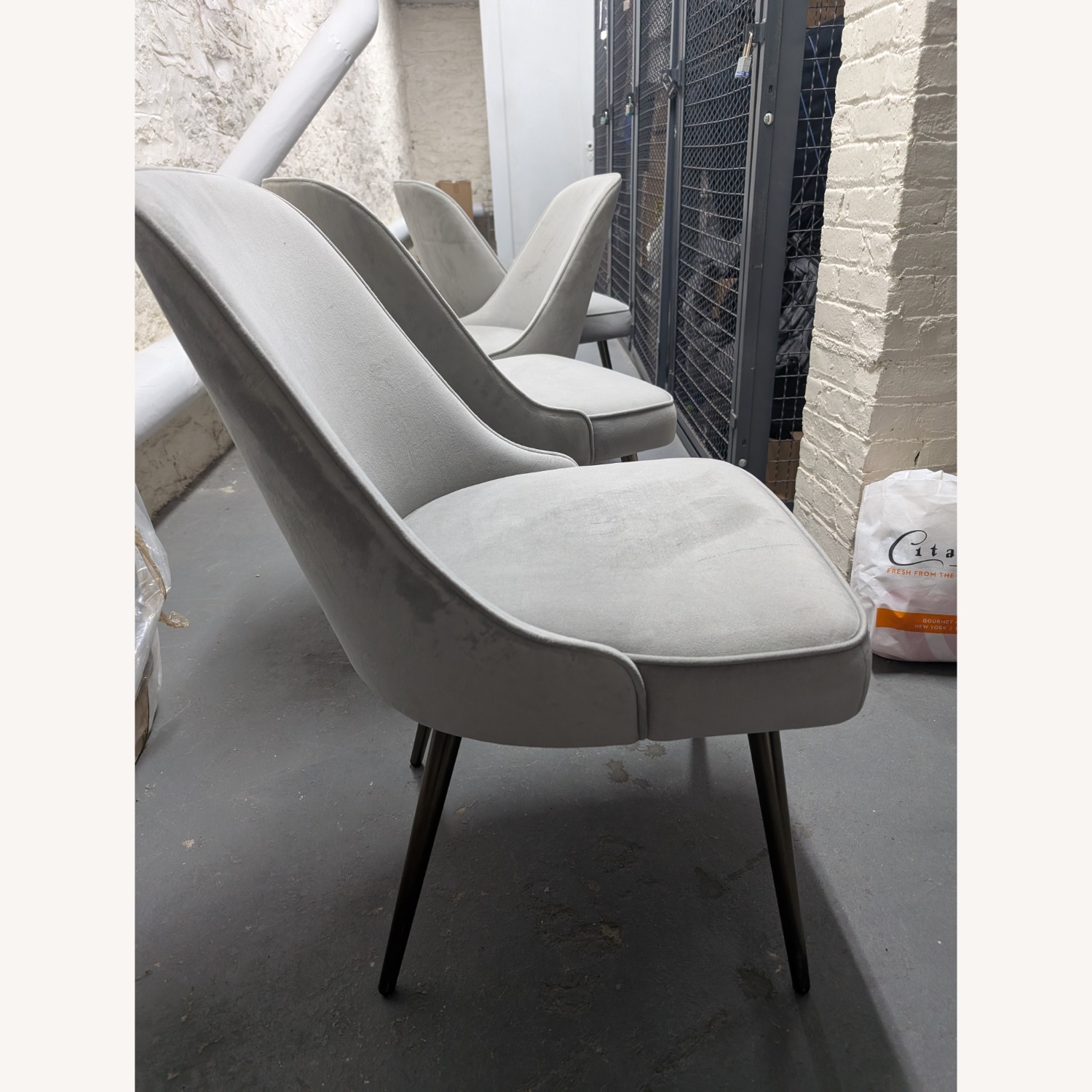 West Elm Mid Century Dining Chairs Grey Velvet - image-10