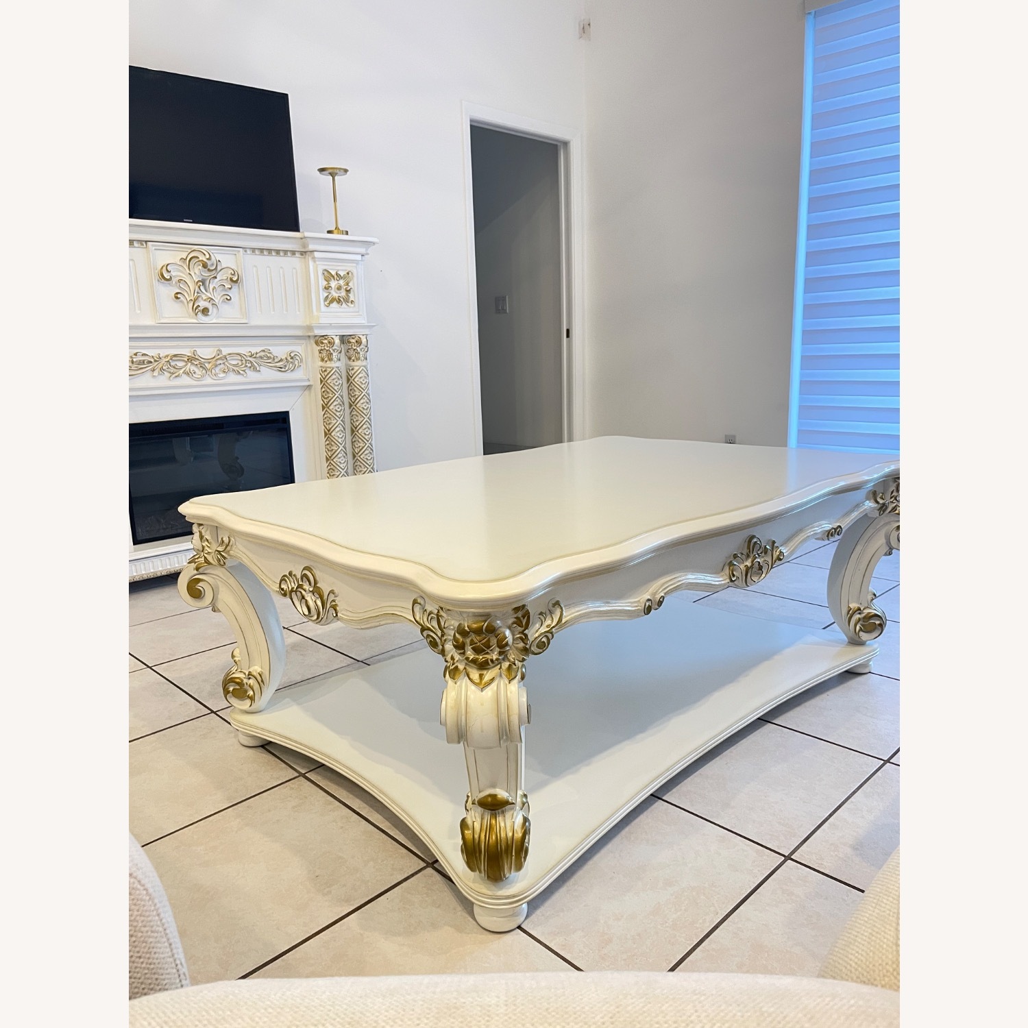 Home Depot White and Gold Rectangle Wood Coffee Table - image-3